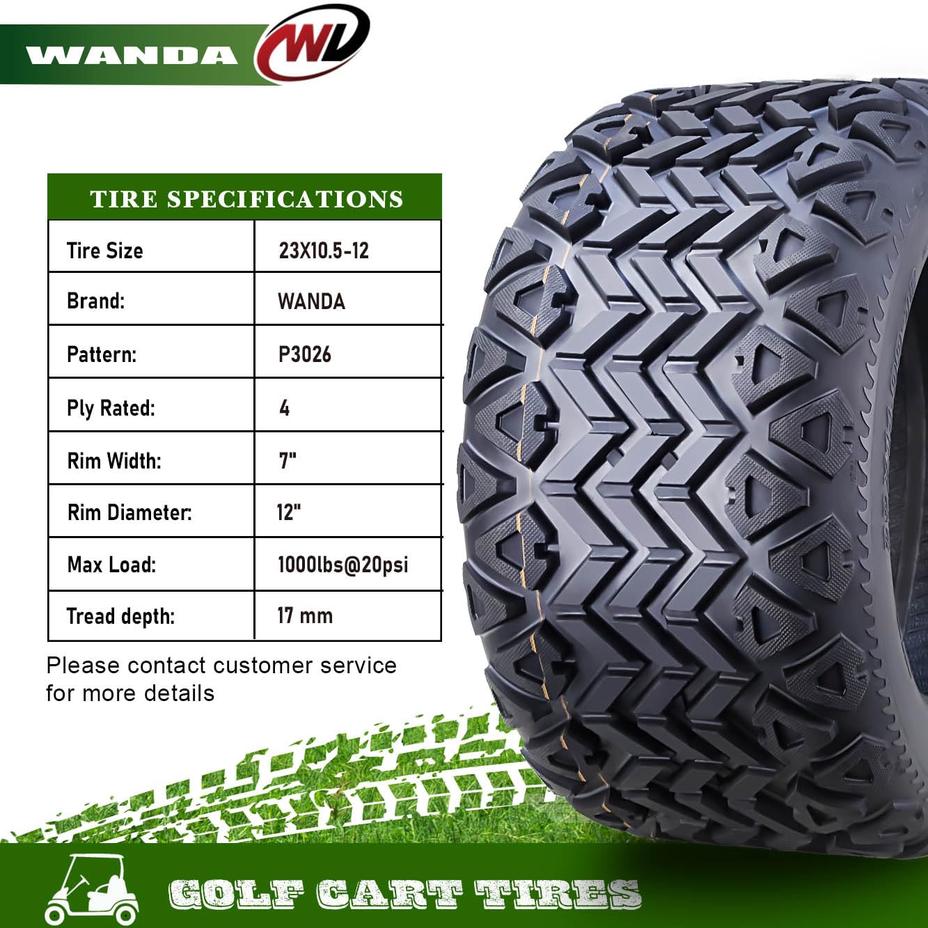 Premium 23x10.5-12 Golf Cart & ATV Tires - 4 Ply All-Terrain Tires (Set of 4) - Heavy Duty for Golf Carts, UTVs & Utility Vehicles - Perfect for Off-Road, Lawn & Farm Use