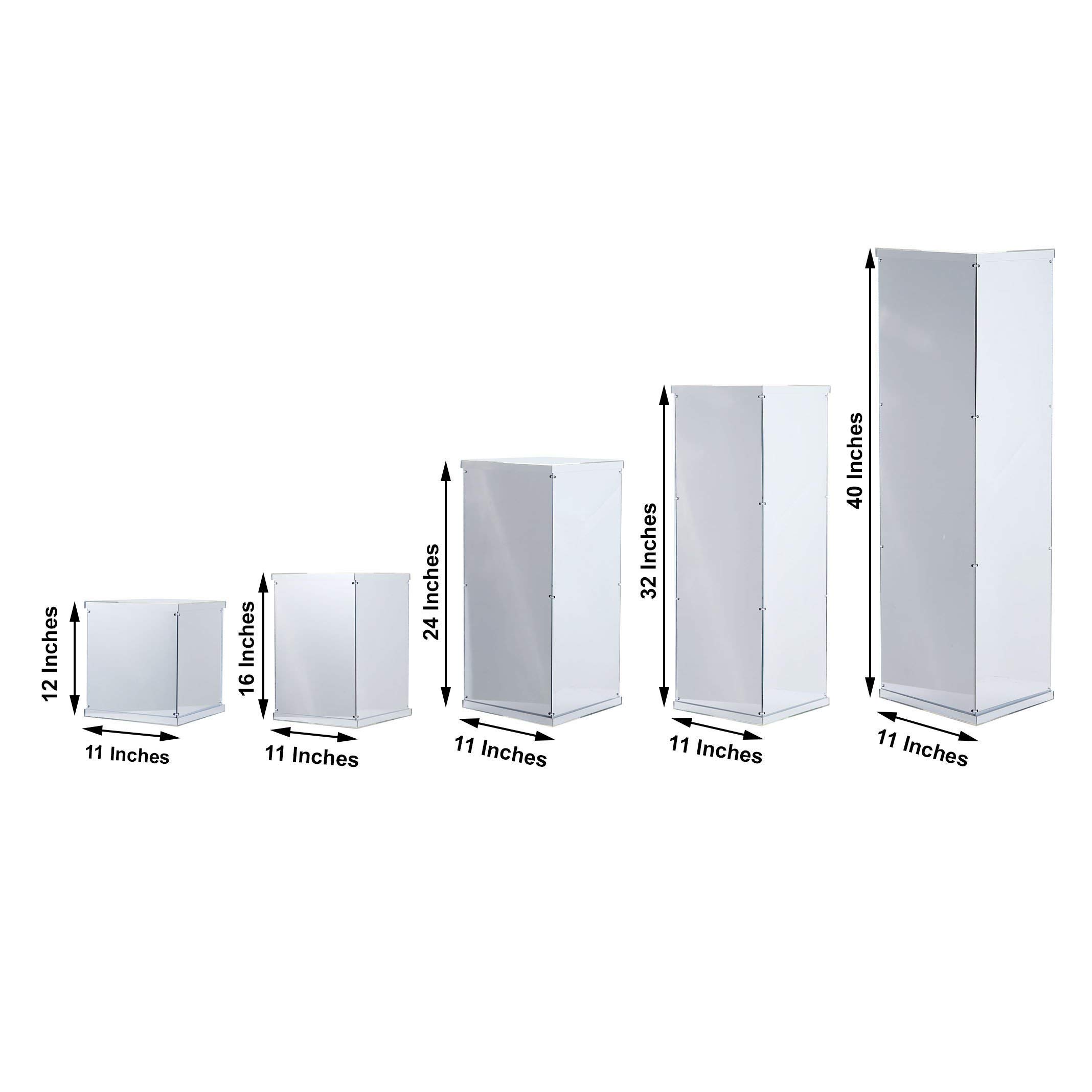 BalsaCircle 5 Silver Mirror Display Box - Elegant Flower Riser Vase for Wedding Centerpieces, Floor Standing Pedestal Holder - Perfect for Wedding Decor, Home Decor, and Event Displays