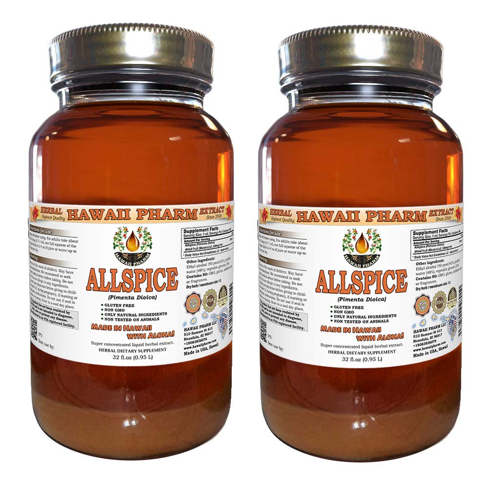 Organic Allspice Liquid Extract (Pimenta Dioica) - 2x32 oz Unfiltered Tincture Supplement for Cooking, Baking & Herbal Remedies - Alcohol-Free Natural Flavor Enhancer