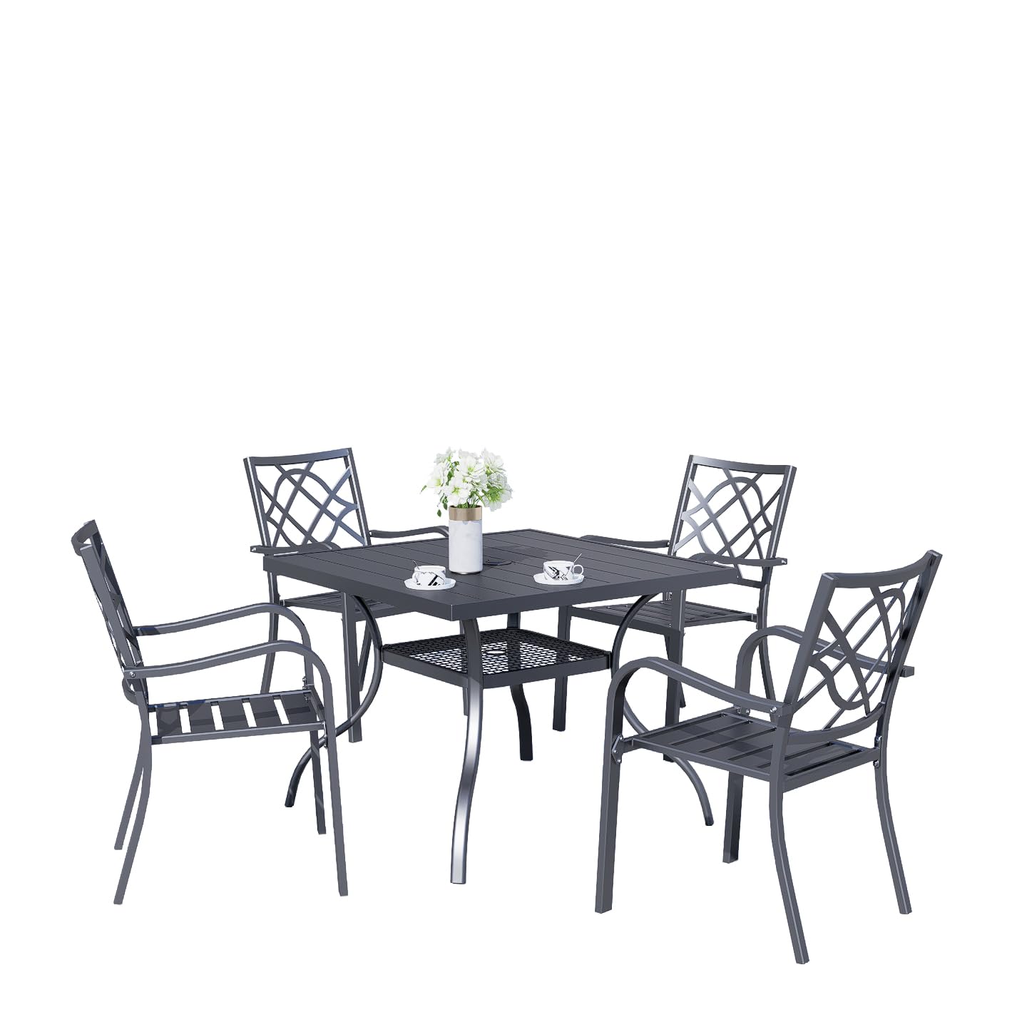 Crownland 5-Piece Outdoor Dining Set - 4 Stackable Metal Chairs & Square Patio Table with 1.57