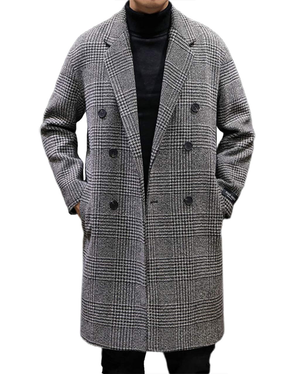 Men's Stylish Double Breasted Wool Pea Coat - Winter Plaid Overcoat for Office & Formal Wear | Perfect for Business Meetings, Work Attire & Cold Weather