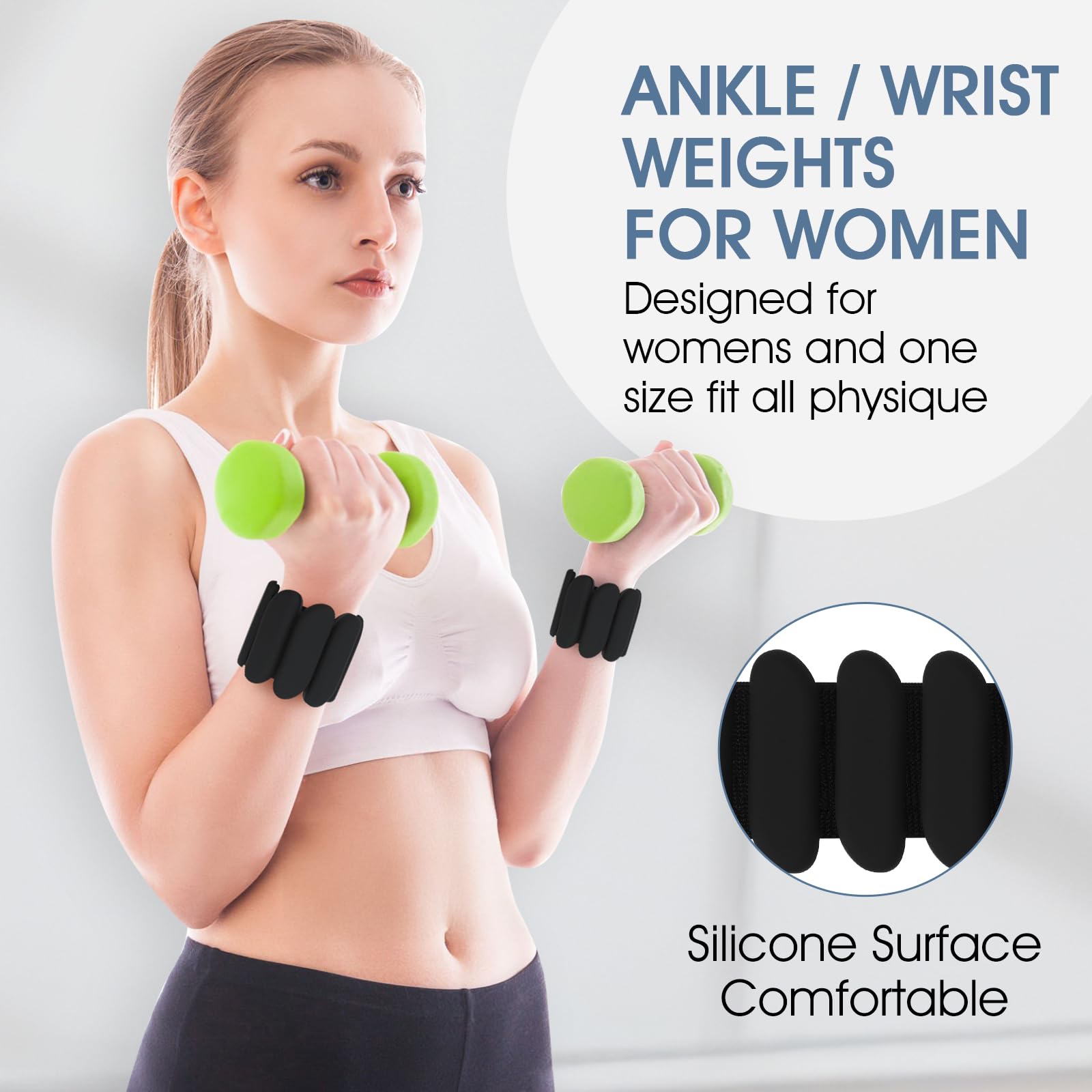 Adjustable 2lb Wrist Weights for Women & Men - 2Pcs Wearable Silicone Ankle & Arm Weights for Walking, Yoga, Gym & Home Workouts - Perfect for Strength Training, Fitness & Rehabilitation Exercises