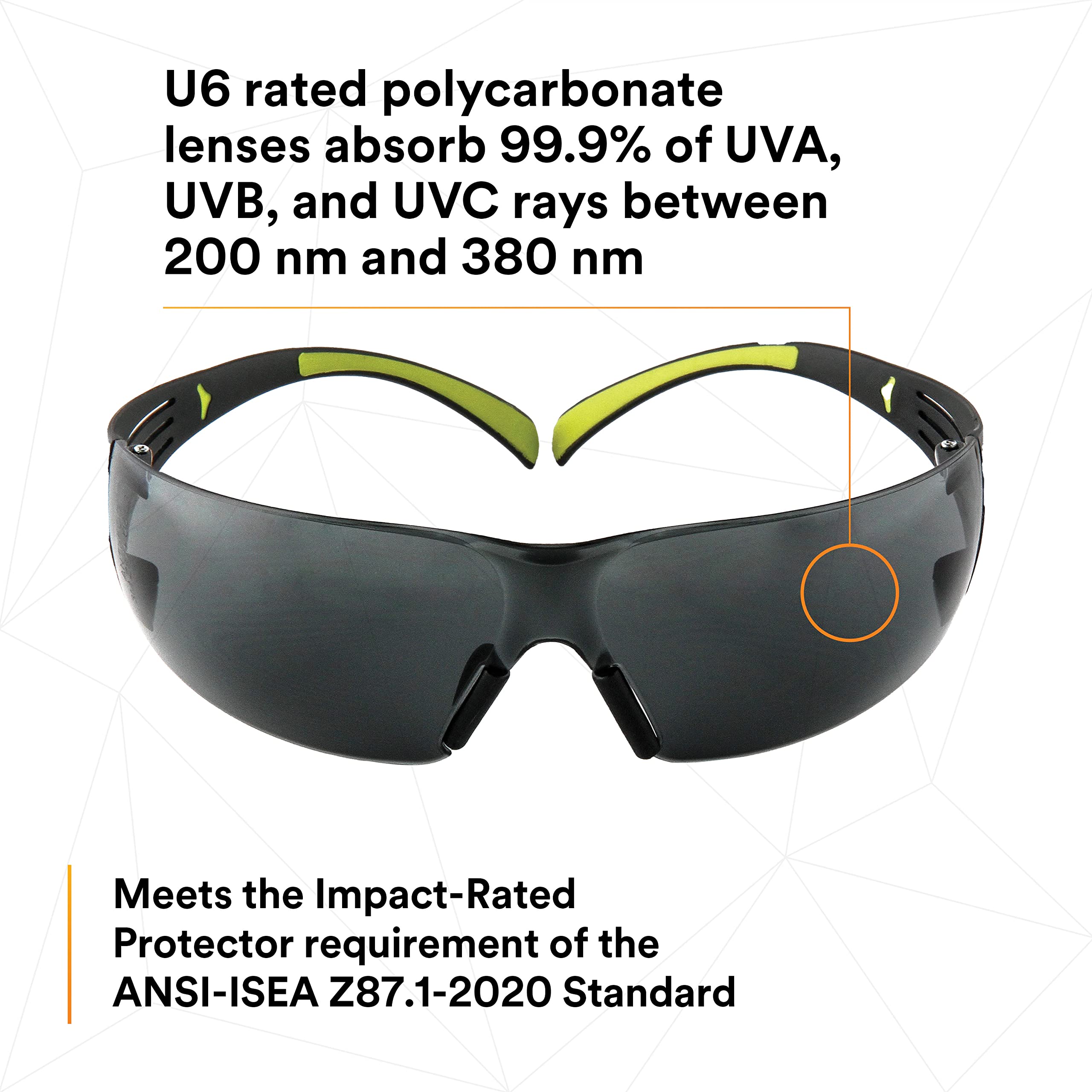 3M SecureFit 400 Series Safety Glasses - Anti-Fog & Anti-Scratch Lens, Dual-Injected Temples, Soft Nose Bridge - Pack of 20 (Gray Lens, Black/Green Frame) - Perfect for Construction, Woodworking, Lab Work & DIY Projects