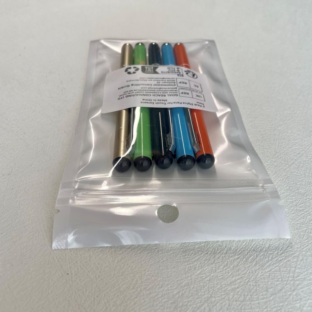 5 Pack Universal Stylus Pens for Touch Screens - Compatible with iPhone, iPad Pro, Air, Mini & Samsung Galaxy - 5 Color Options - Perfect for Drawing, Note-Taking & Digital Signatures
