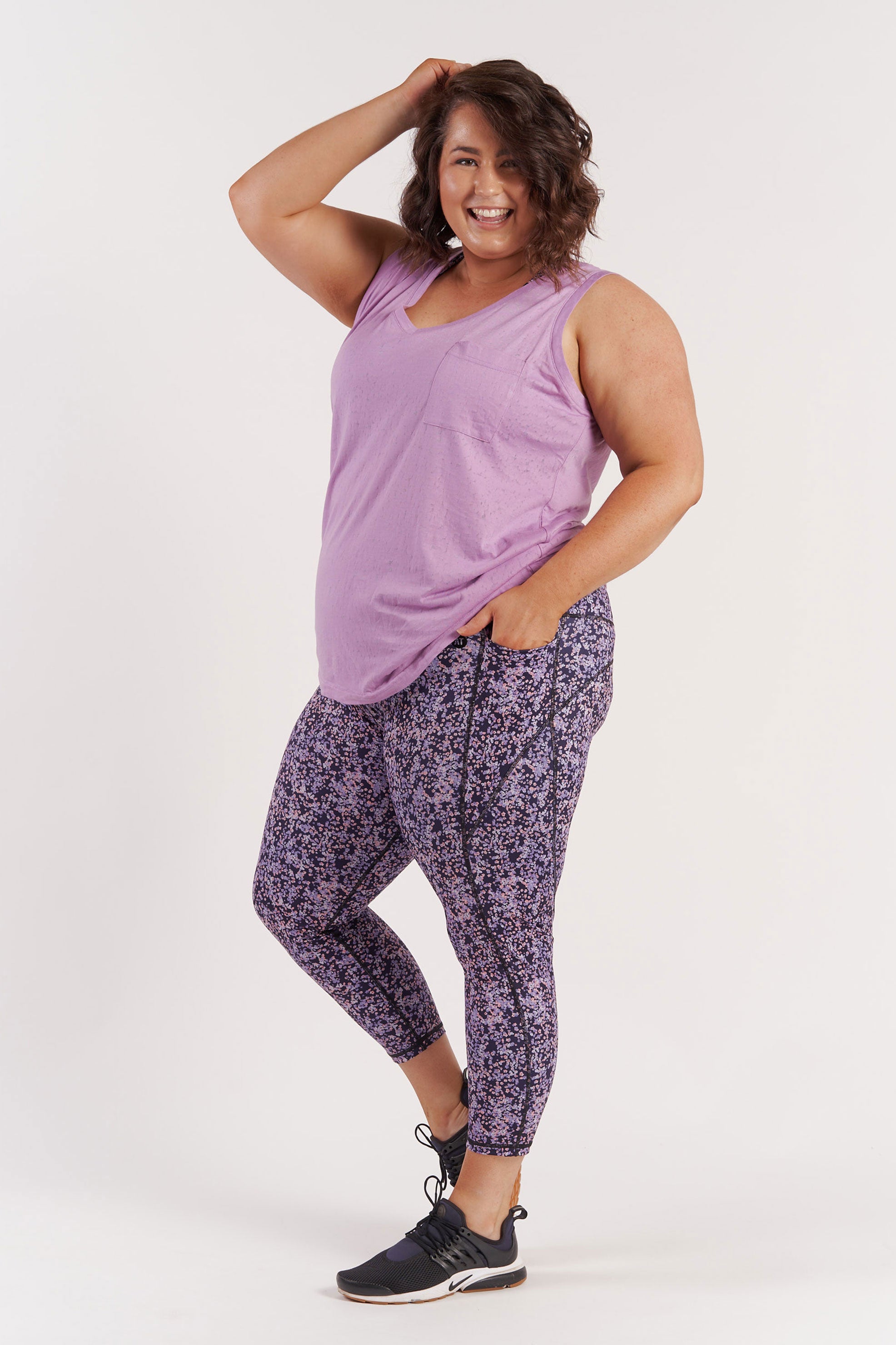 Burnout Purple Pocket Tank Top - Women's Casual Sleeveless Shirt for Summer, Gym, Yoga & Beach Wear