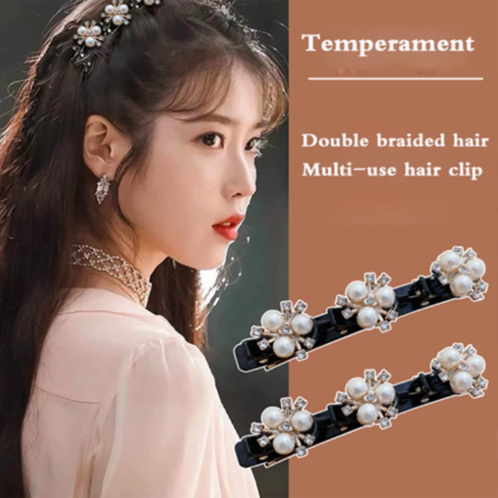 Elegant Satin Hair Bands & Rhinestone Clover Hair Clips Set - No-Slip Grip Duckbill Jaw Clips for Women, Fashion Double Layer Mini Hairpins (Set-E) | Perfect for Weddings, Parties & Everyday Styling