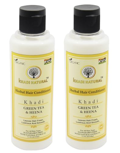 Khadi Natural Green Tea & Henna Hair Conditioner - 210ml | Herbal Deep Conditioning Treatment for Strong, Shiny Hair | Sulfate-Free & Chemical-Free Formula | Perfect for Dry, Damaged Hair & Scalp Care | Daily Use for Natural Hair Revival