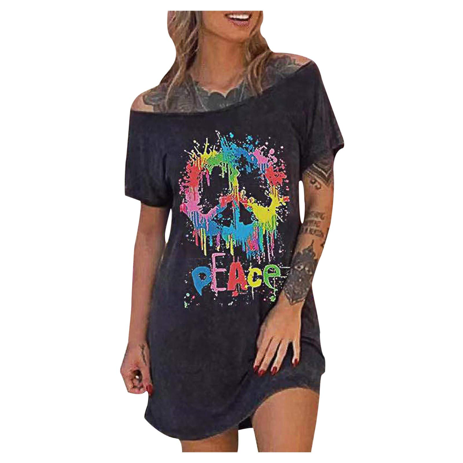 Stylish Women's Loose Long Sleeve Printed Cotton T-Shirt Dress - Streetwear Fashion Blouse for Casual Wear, Outings & Everyday Comfort