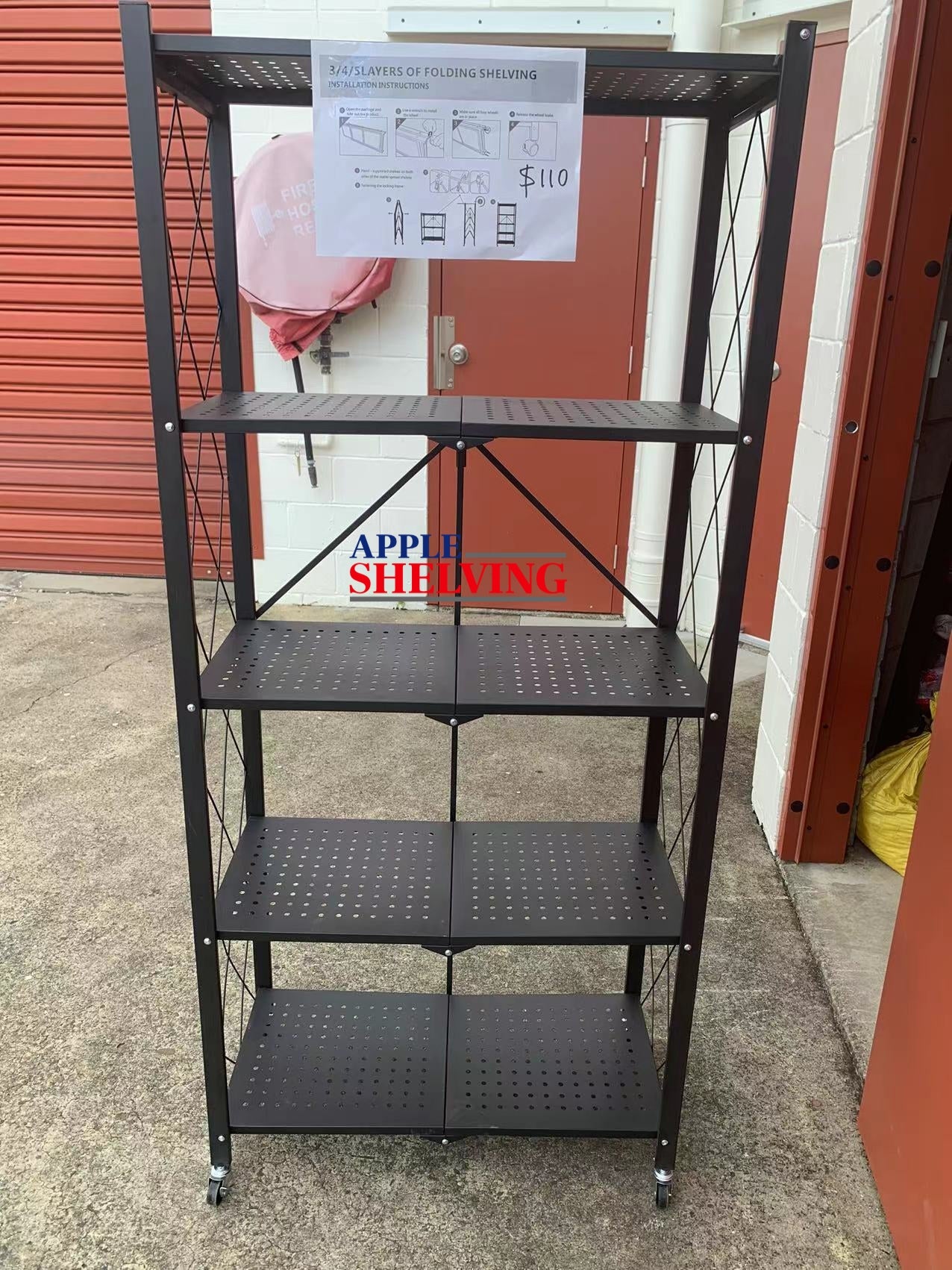 5-Tier Folding Storage Shelf with Wheels, 62.6 Inches Tall - Space-Saving Organizer for Closet, Garage, Kitchen & Office