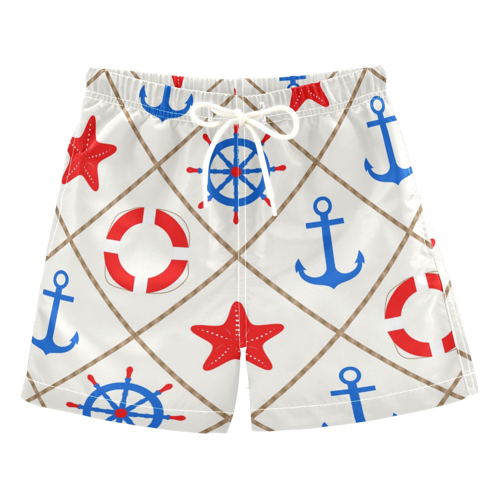 Boys' Nautical Swim Trunks with Sea Elements - Quick Dry Board Shorts for Beach, Surf & Swimming - Hawaii Vacation Essentials for Kids