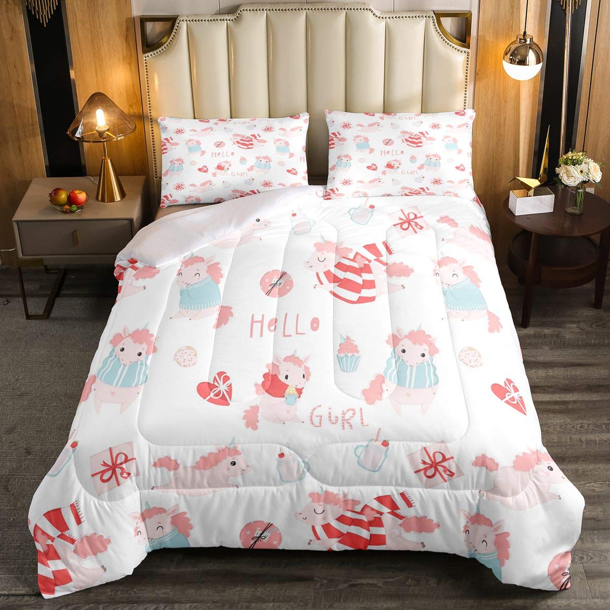 Magical Unicorn & Sheep Comforter Set for Kids - Full Size Microfiber Duvet Cover with Fairy Cartoon Pattern - Soft Bedding Set for Girls' Room Decor | Perfect for Nursery, Bedroom & Sleepover Party Gifts