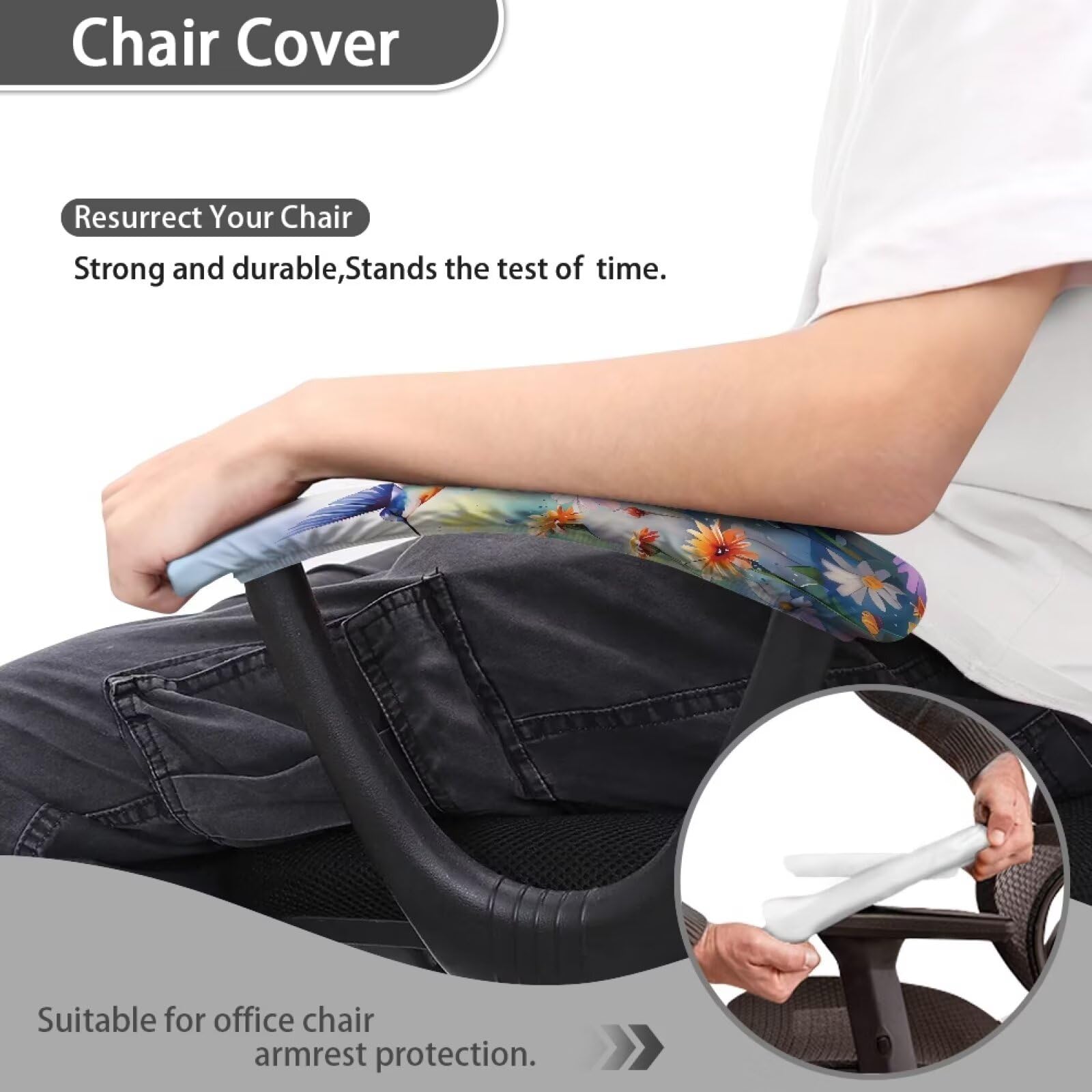 2 Pack Floral Hummingbird Armrest Covers - Soft Office Chair Arm Pads for Desk & Gaming Chairs, Purple Aesthetic Armrest Protectors (Home Office, Workstation, PC Gaming Setup)