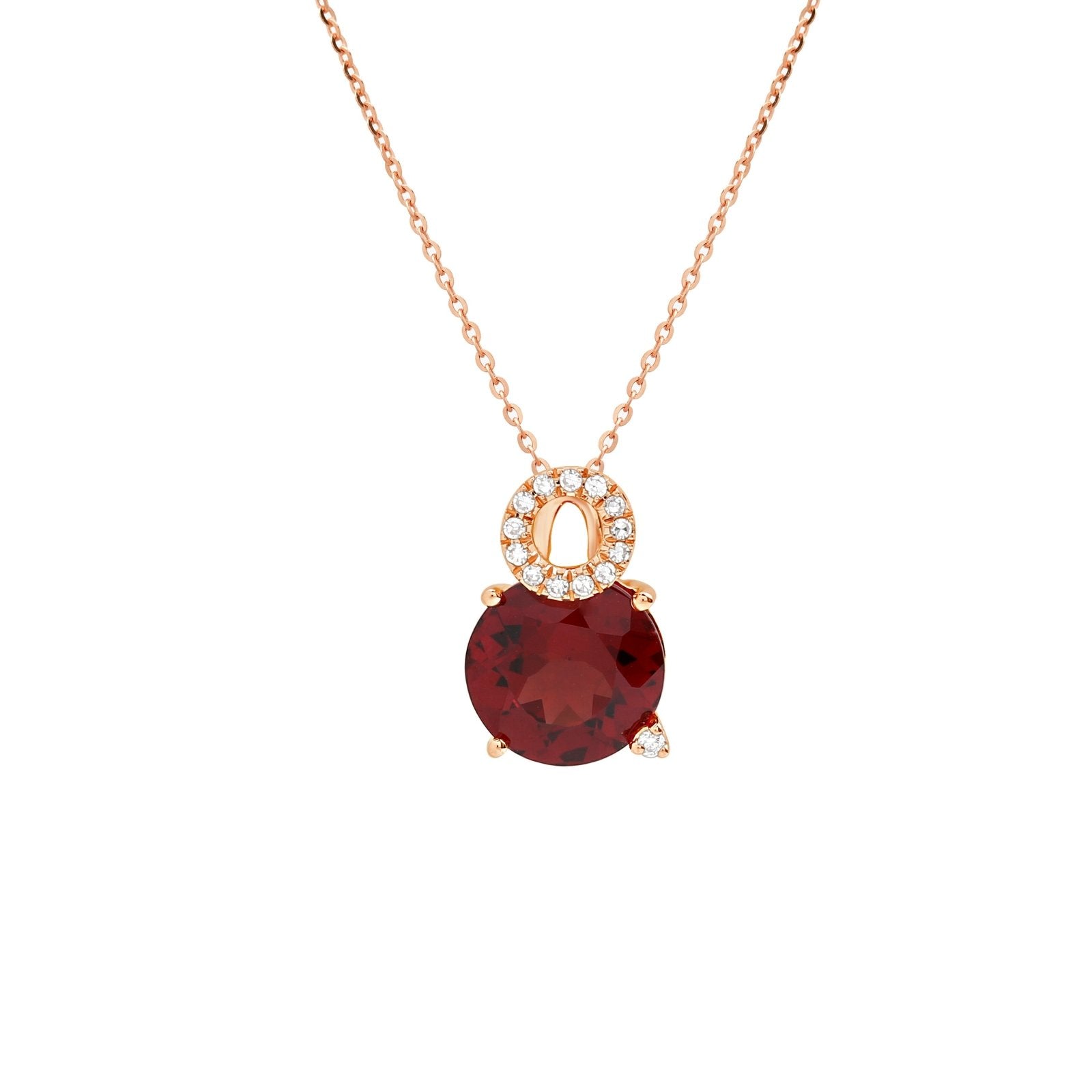 14k Rose Gold Stacked Diamond and Garnet Solitaire Pendant Necklace for Women - Elegant Gift for Anniversary, Valentine's Day & Special Occasions