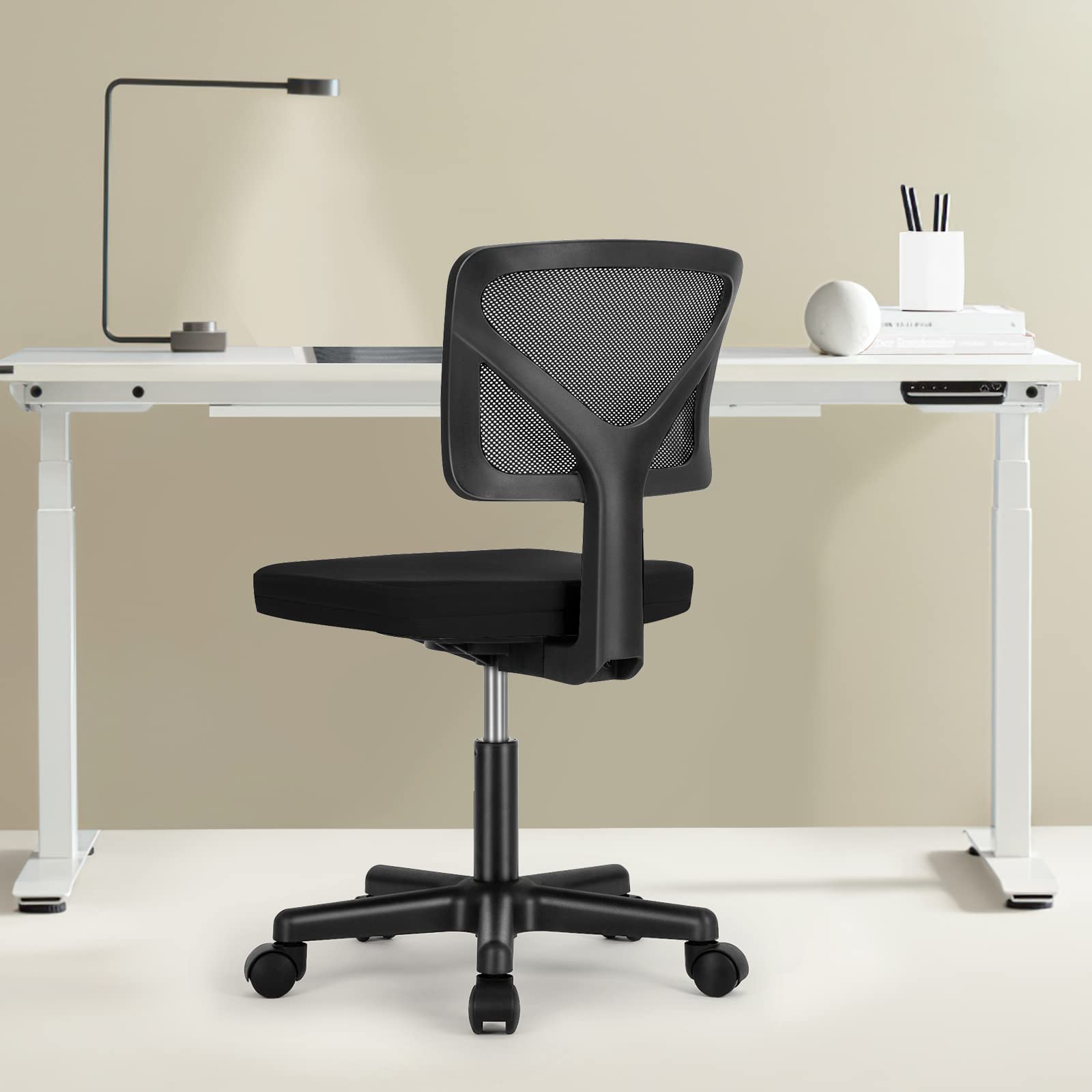 Ergonomic Armless Small Home Office Desk Chair - Adjustable Low Back Computer Chair with Lumbar Support & Rolling Swivel Wheels for Small Spaces (1 Pack) - Perfect for Compact Home Offices, Dorm Rooms & Workspaces