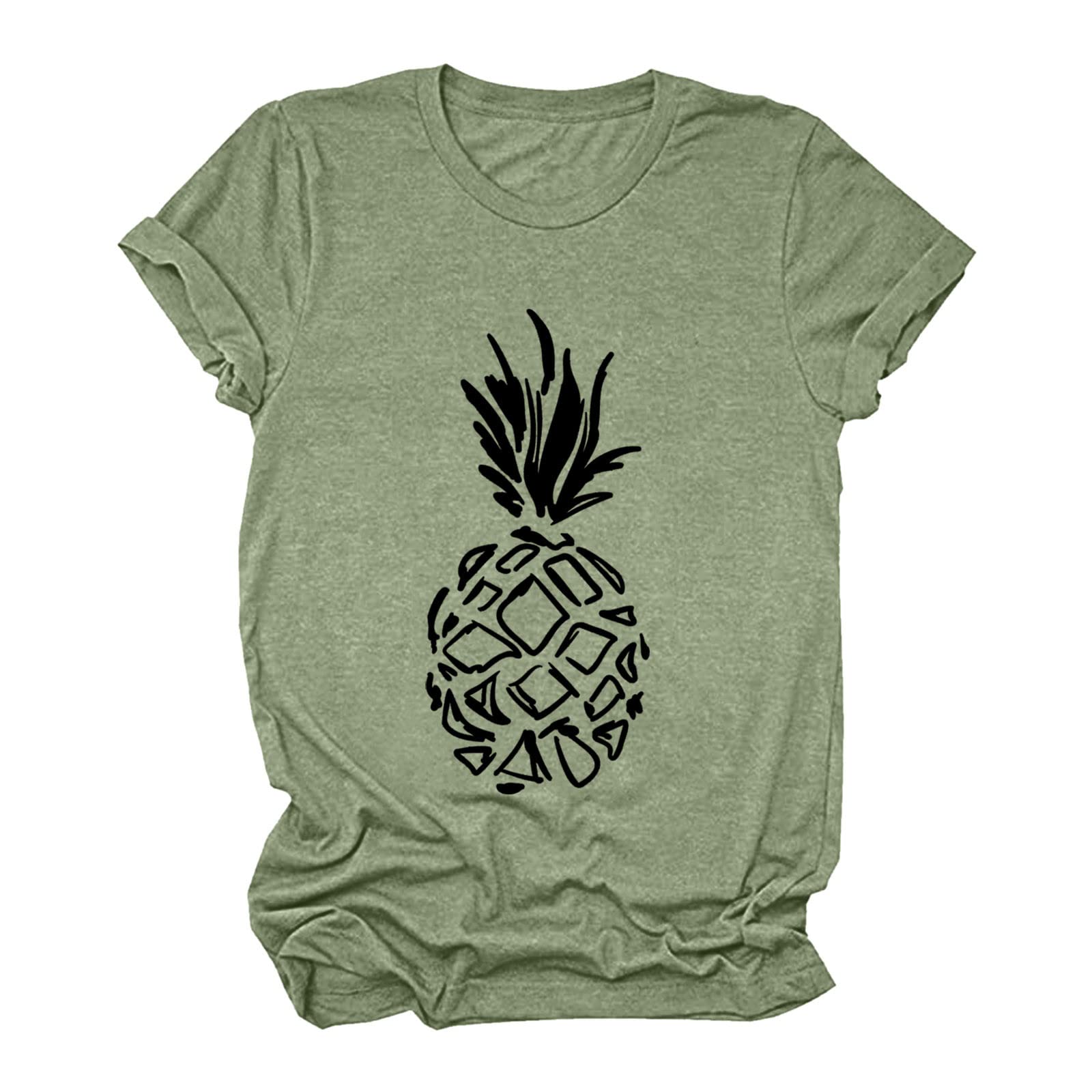 Black Oversized T-Shirts for Women - Casual Pineapple Print Round Neck Short Sleeve Tee | Perfect for Summer Outfits, Beach Vacations & Casual Wear
