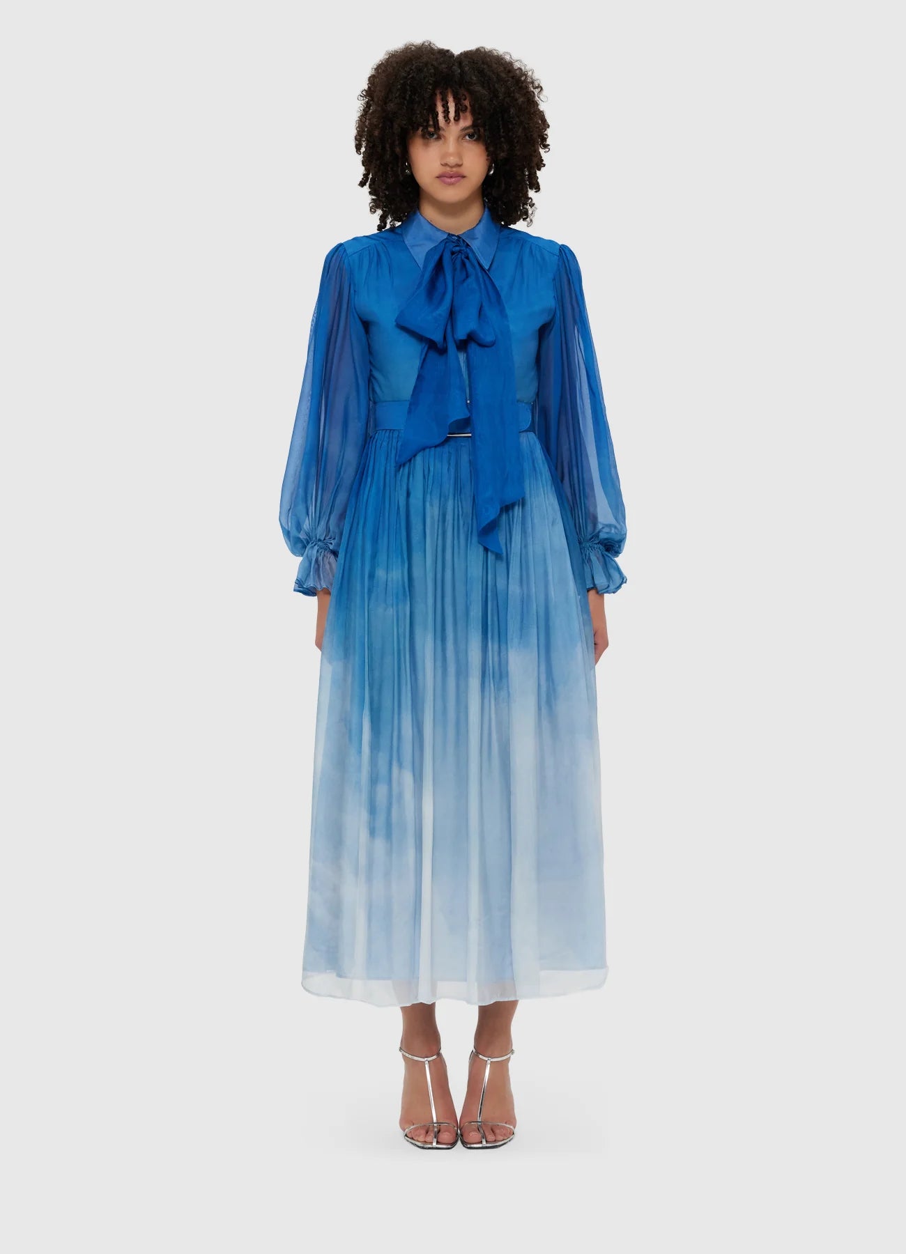 Cassie Tie Neck Midi Dress with Aerial Print - Elegant Floral Summer Dress for Women, Perfect for Weddings, Parties & Office Wear