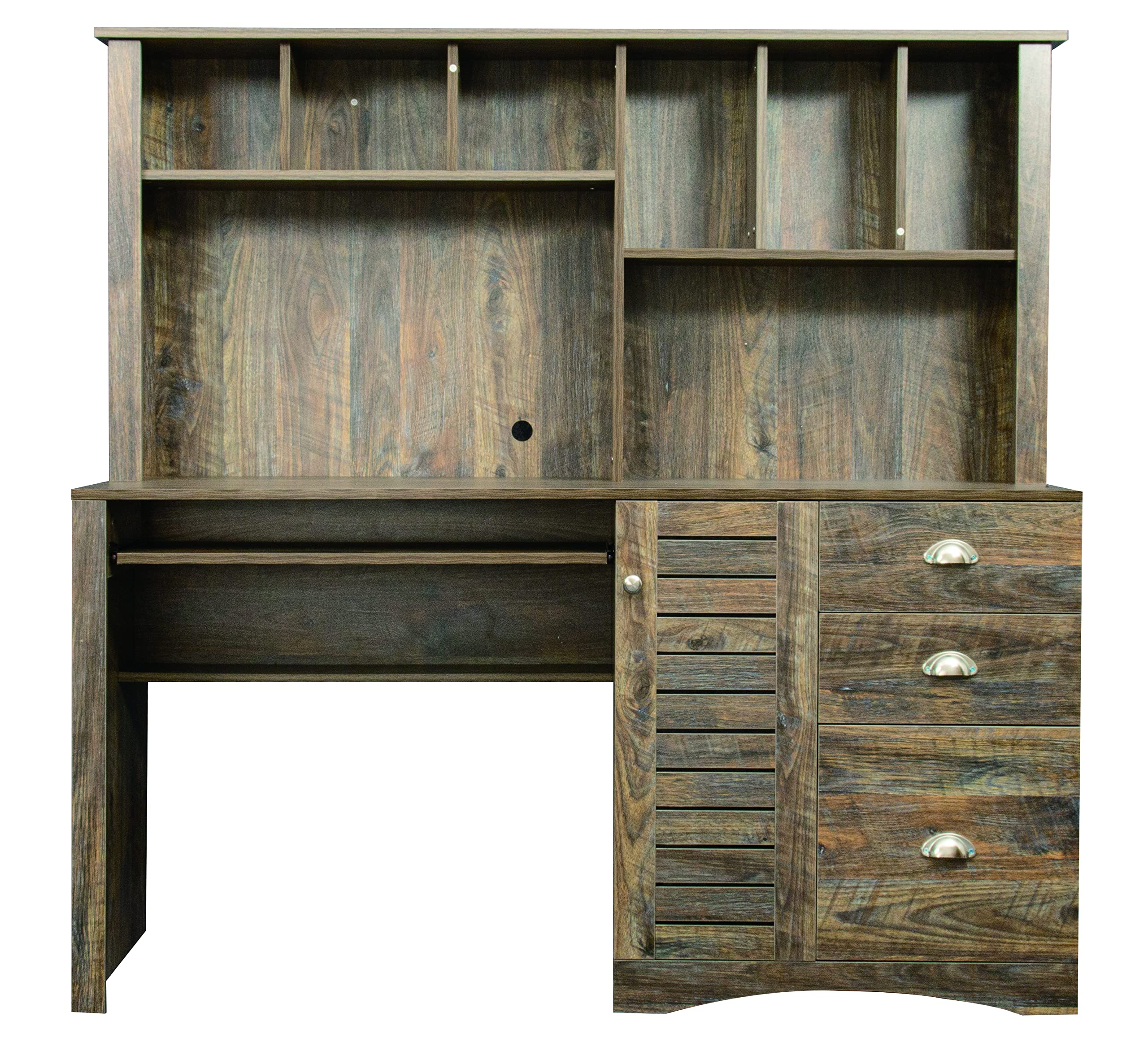 Compact Wooden Computer Desk with Hutch, Drawers & Bookshelf - Space-Saving Study Desk for Teens & Students, Home Office Writing Laptop Desk in Dark Brown - Perfect for Small Rooms, Dormitories & Workspaces