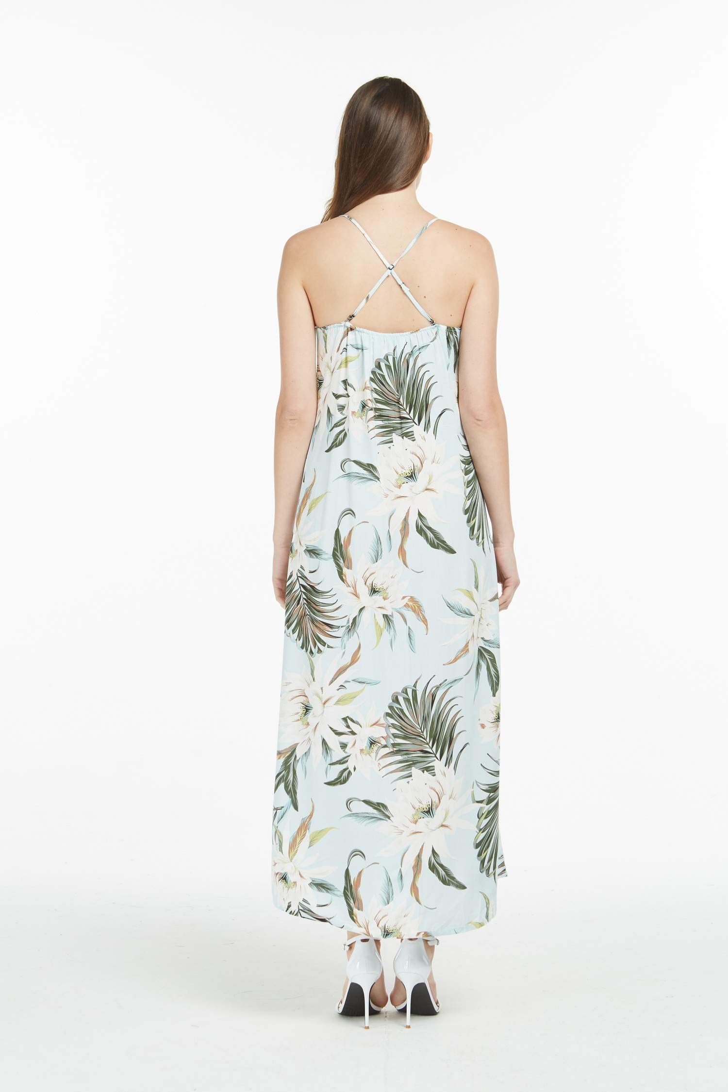 Hawaiian Luau Wispy Cereus Black Maxi Dress for Women - Sweetheart Neckline Summer Beach Party, Tropical Vacation, and Evening Wear