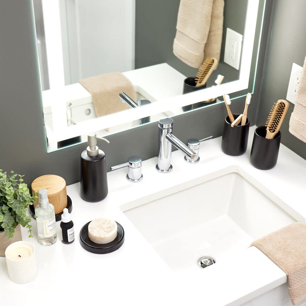 iDesign Ceramic Earth Collection Bar Soap Dish - Matte Black Bathroom Organizer for Sink Countertop, Shower, and Vanity Decor