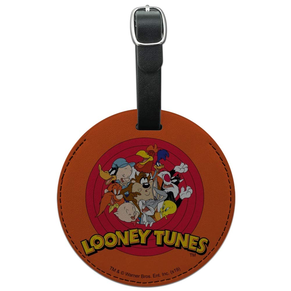 Looney Tunes Round Leather Luggage Tag - Personalized Carry-On ID Tag for Suitcases, Backpacks & Travel Bags | Durable & Stylish Name Tag for Travel Accessories