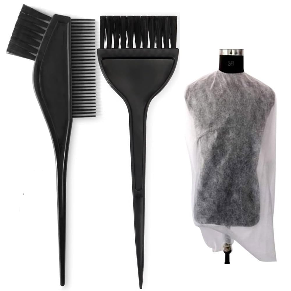 Professional Hair Dye Brush & Comb Set - 2 Pack Hair Coloring Applicator for Men & Women | Includes 1 Disposable Apron | Perfect for At-Home Hair Coloring, Salon Styling & DIY Beauty Treatments