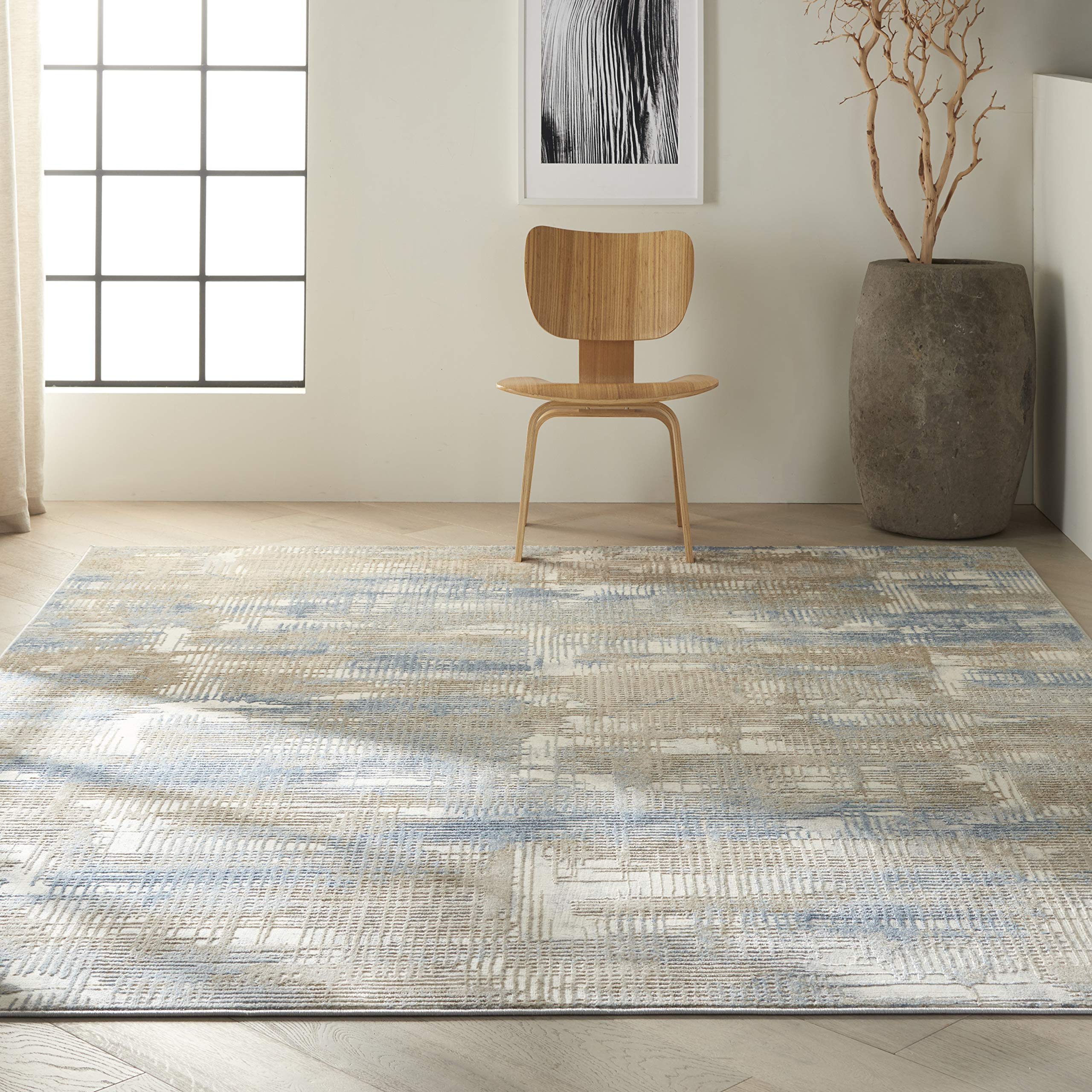 Calvin Klein Rush Blue/Beige 8' x 10' Modern Abstract Area Rug | Non-Shedding & Easy Cleaning | Perfect for Bedroom, Living Room, Dining Room & Kitchen Decor | Soft & Durable Floor Covering for Home & Office