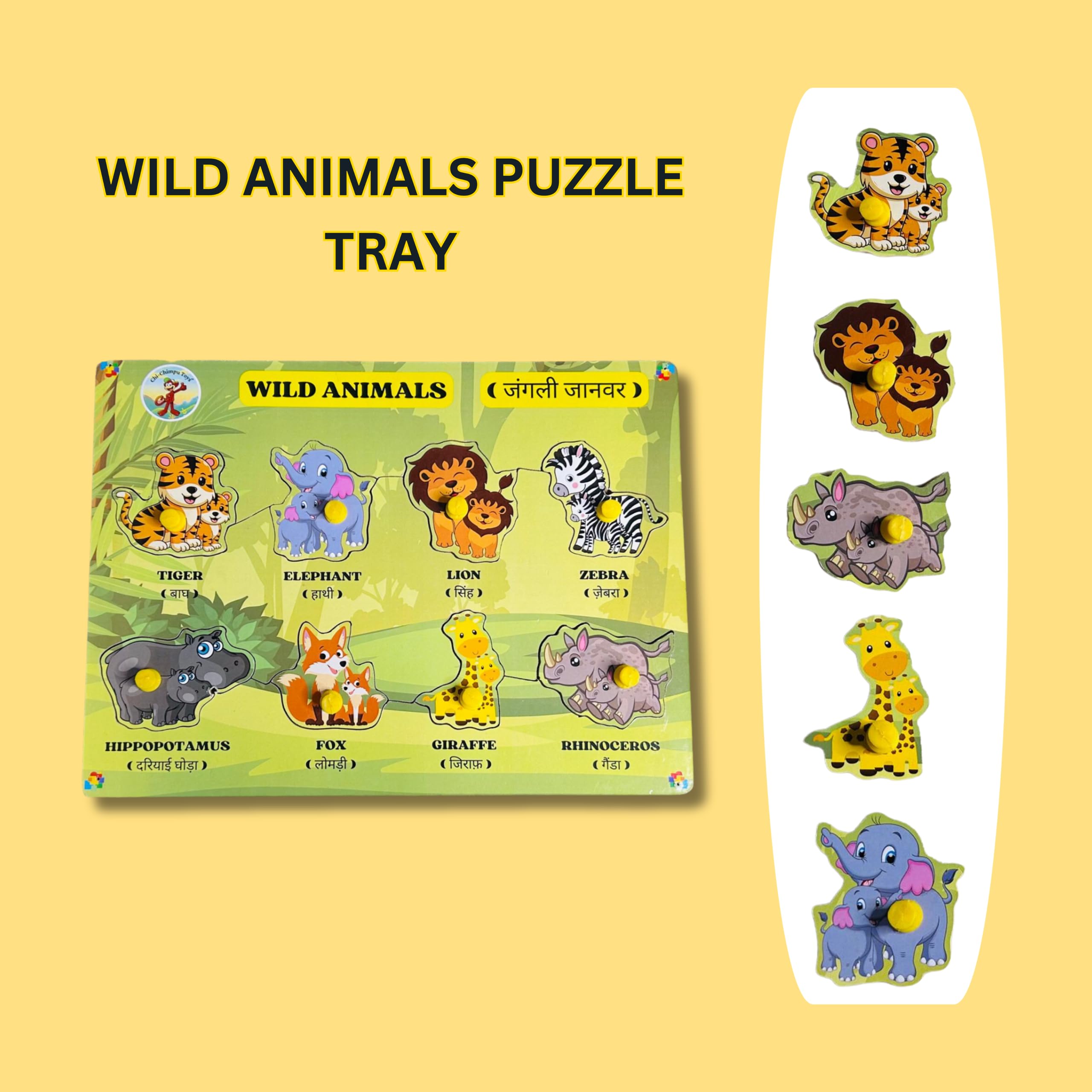 Chi Chimpu Wooden Puzzle Set for Kids - Educational Wild Animals Learning Toys for Toddlers & Students | Perfect for Classroom, Homeschool & Birthday Gifts