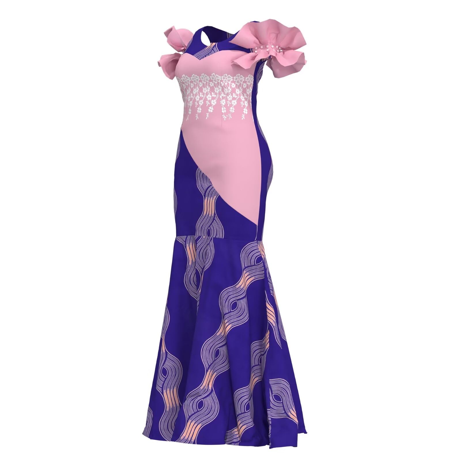 Elegant Ankara Maxi Mermaid Dress for Women - African Print Lace Decorated Gowns for Parties, Weddings & Special Occasions