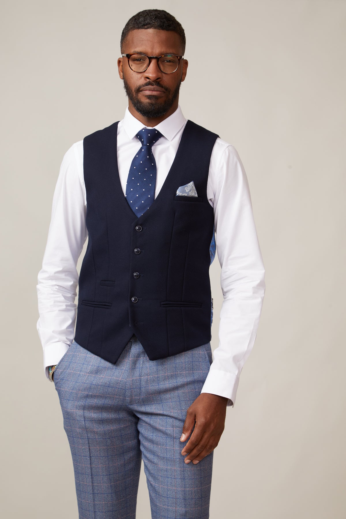KELVIN Navy Blue Single Breasted Waistcoat Vest for Men - Formal Office Wear & Wedding Attire