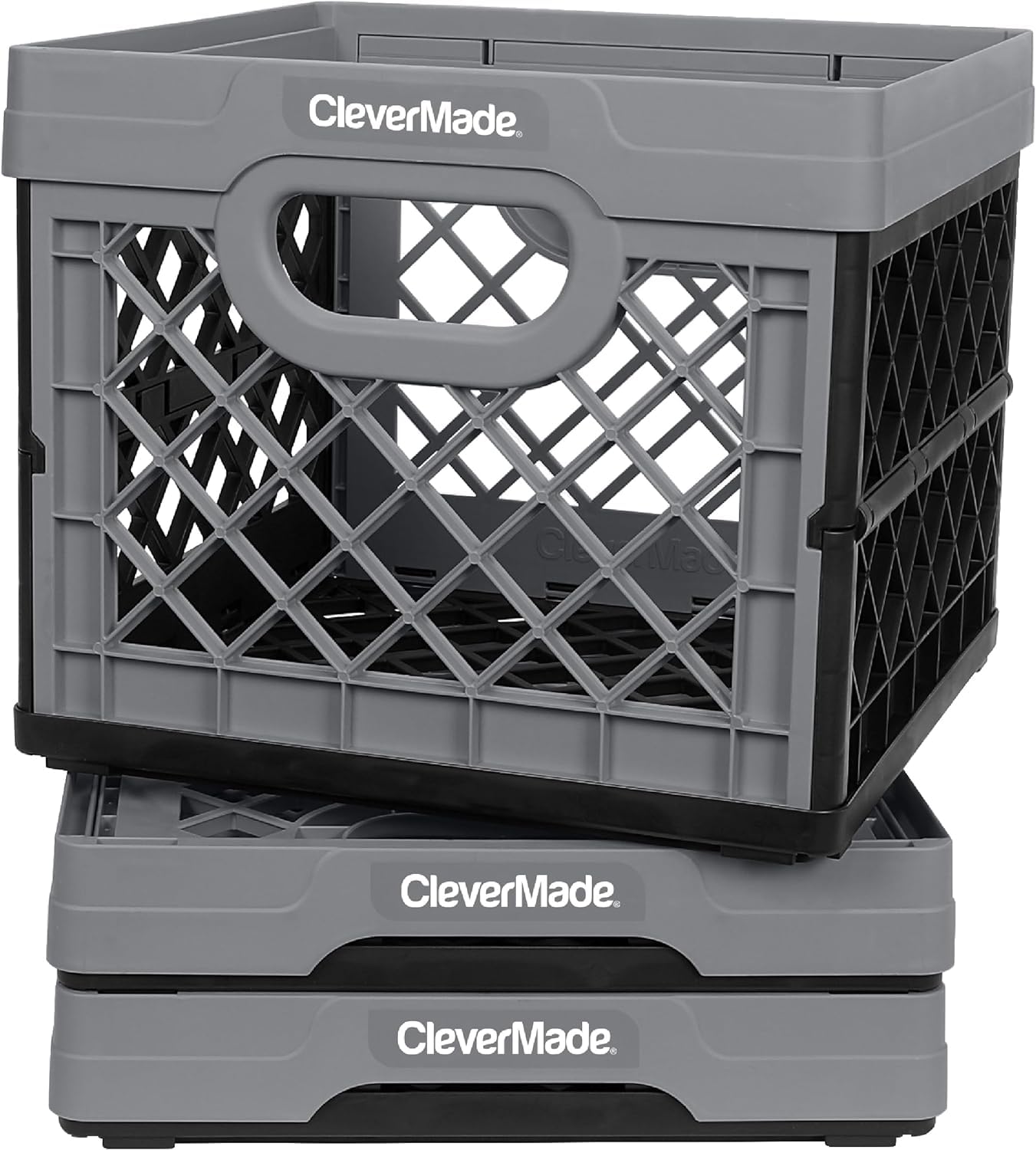 CleverMade Collapsible Milk Crate - Heavy Duty 25L (6 Gal) Stackable Storage Bins, 3-Pack in Stone Color - Holds 50lbs Each, Multi-Purpose Plastic Crates for Home, Garage, Office & Outdoor Organization
