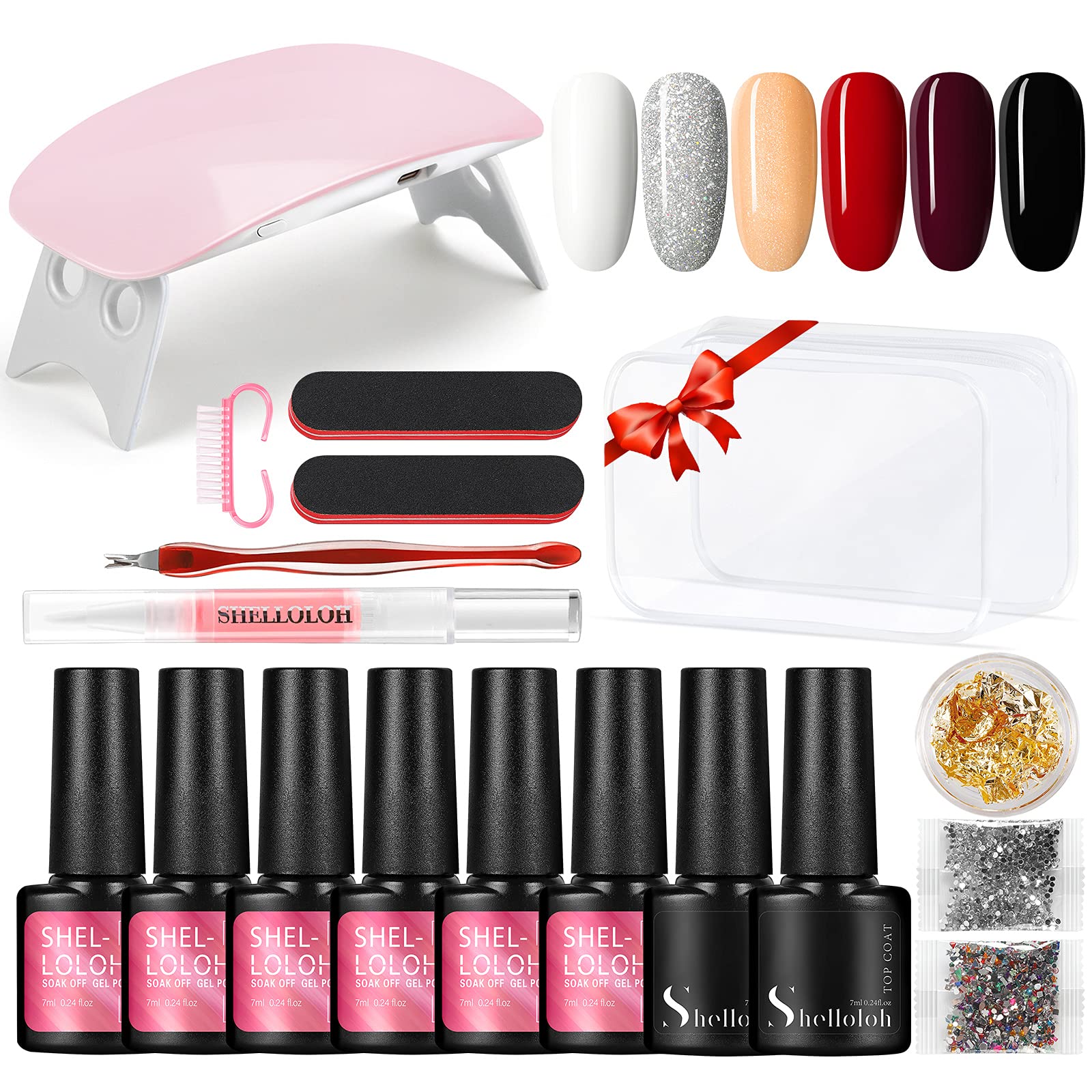 SHELLOLOH Professional Gel Nail Polish Kit with UV Lamp - 12 Colors Soak Off Nail Gel Set for Home Manicure & Salon Use | Perfect for DIY Nails, Parties, Weddings & Special Occasions
