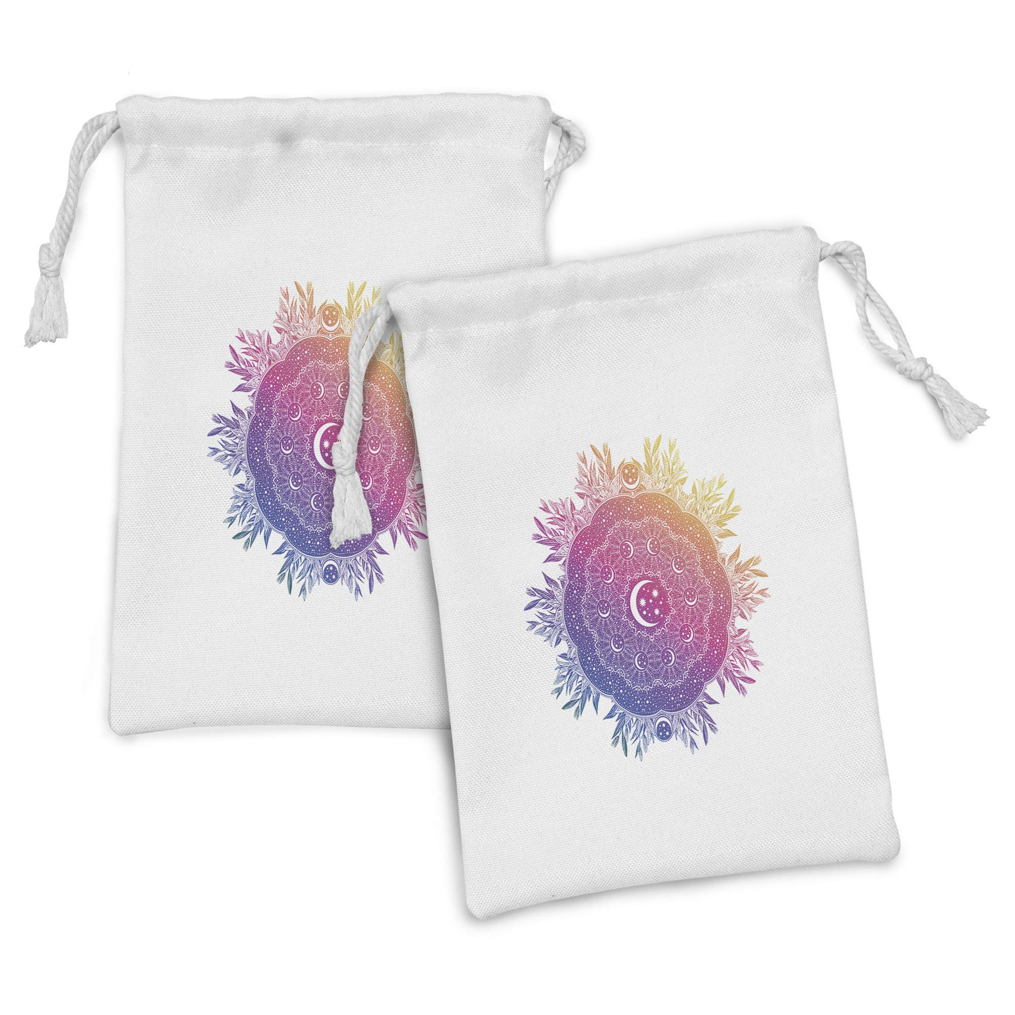 Ambesonne Galaxy Mandala Fabric Pouch Set of 2 - Colorful Geometric Drawstring Bags for Toiletries, Jewelry & Travel Accessories (9