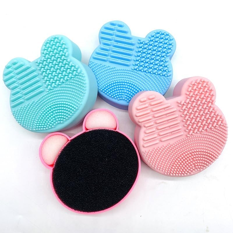 Giffy® Silicone Makeup Brush Cleaner Pad - Mickey Bear Design, Cosmetic Brush Washing Tool for Quick Cleaning (Multicolor, Medium, 2-Pack) | Perfect for Home, Salon & Travel Makeup Brush Care