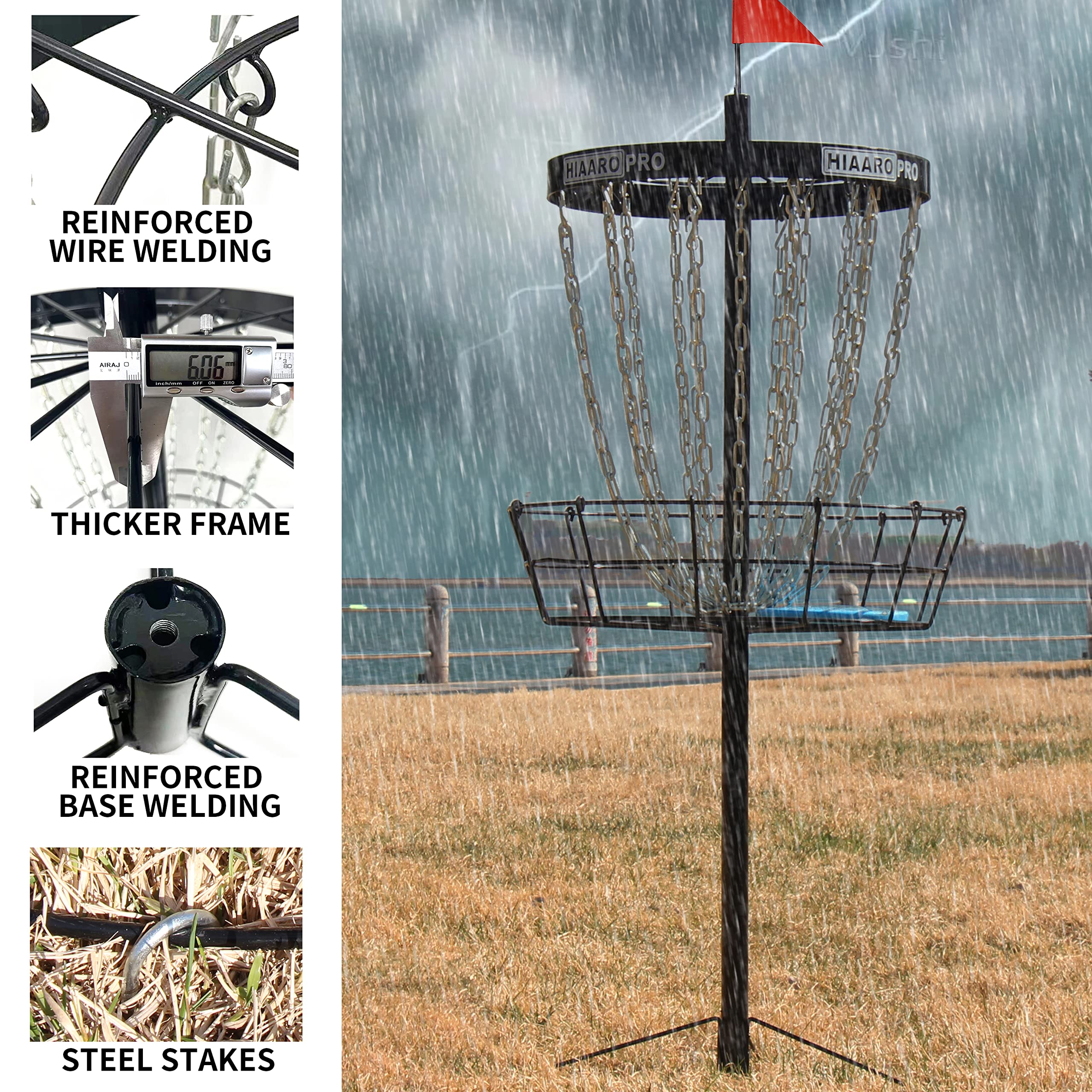 PDGA Approved HIAARO PRO Disc Golf Basket - Portable Heavy Duty 24-Chain Target for Professional Players | Perfect for Backyard Practice, Course Training & Tournament Play