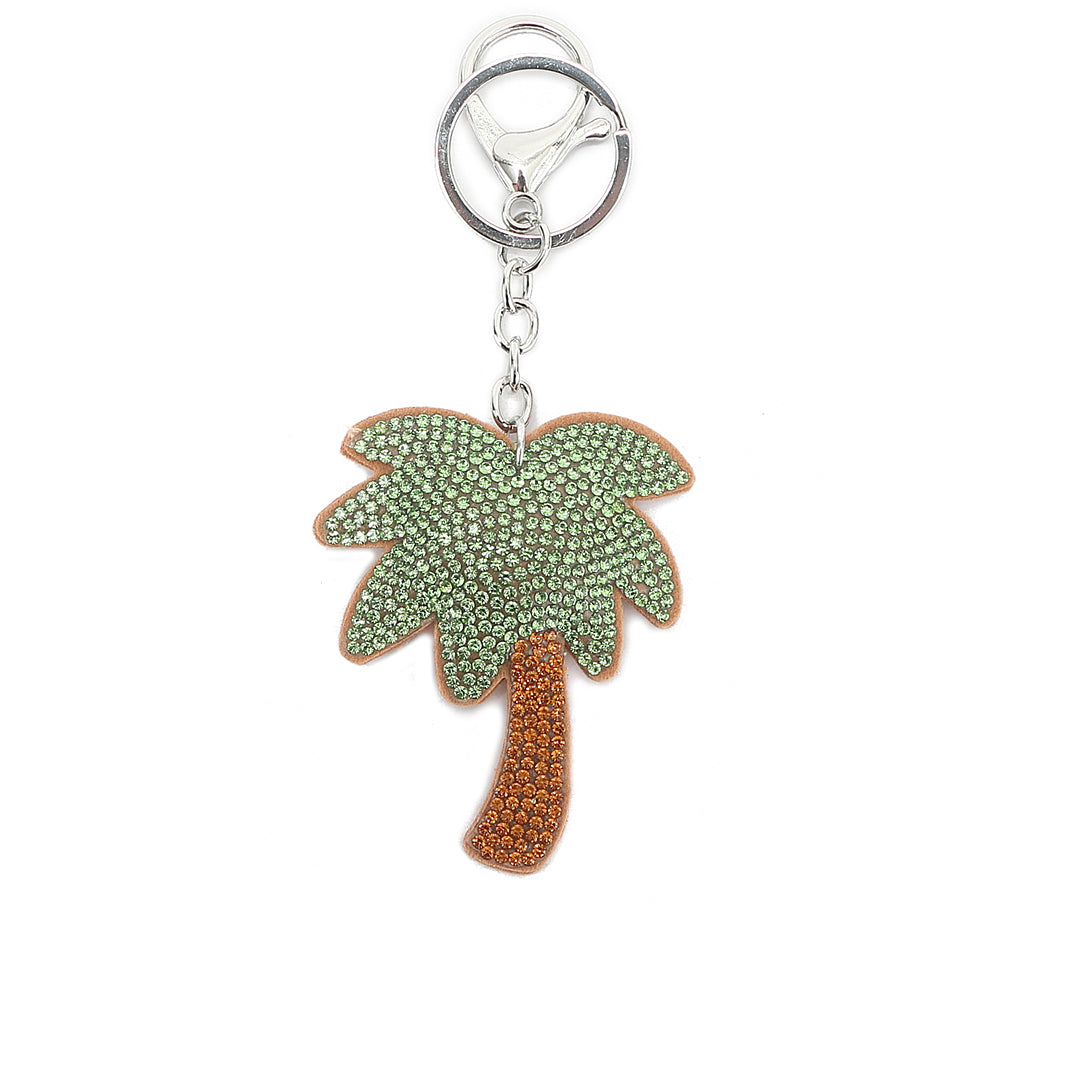 Crystal Palm Tree Bag Charm - Green Tropical Accessory for Handbags, Backpacks & Beach Totes