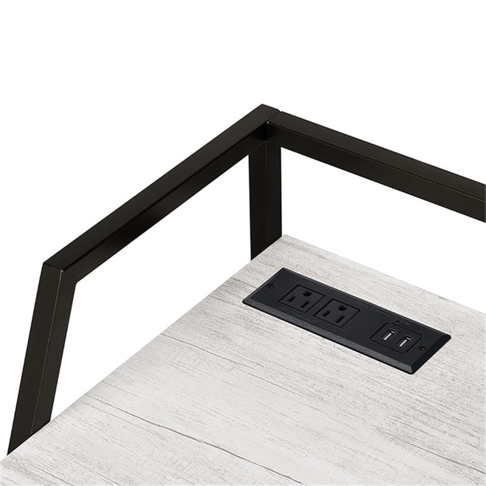 Furniture of America Sanue Metal Writing Desk with USB Port - Antique White Finish for Home Office, Study & Workspace