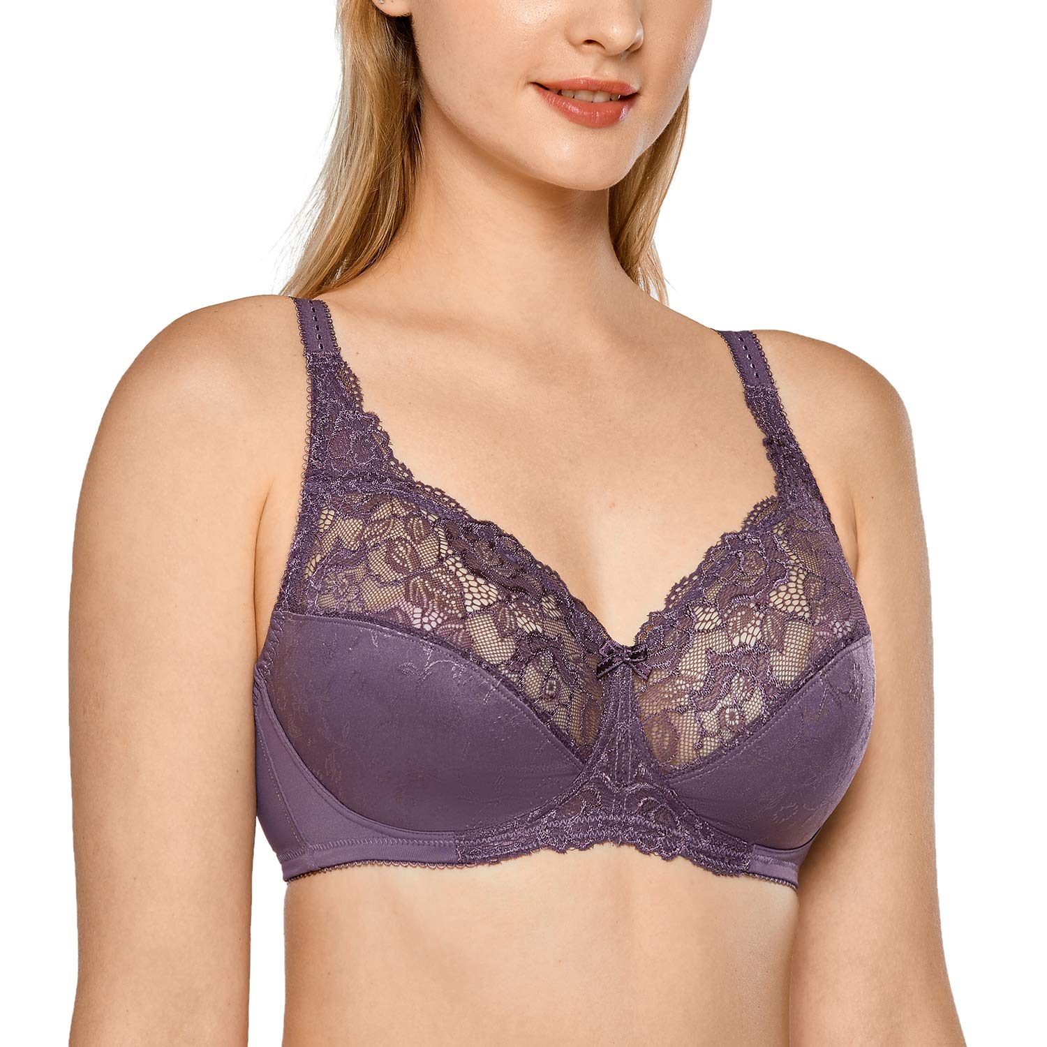 DELIMIRA Women's Lace Minimizer Bras - Unlined Full Coverage Wireless Bra for Everyday Comfort | Plus Size Support & Breathable Design | Perfect for Work, Yoga & Relaxation