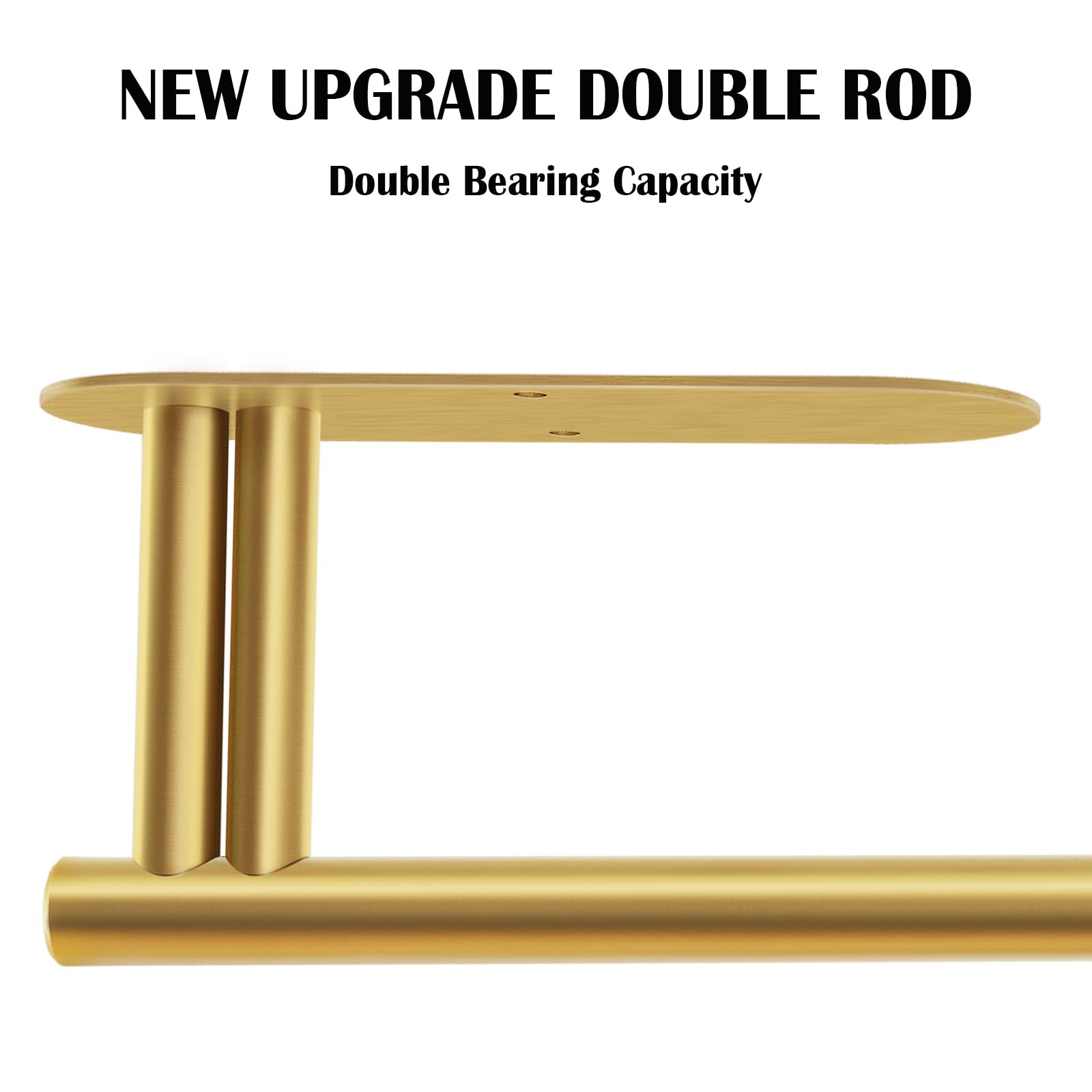 Upgraded Double Rod Bearing Paper Towel Holder for Kitchen - Self-Adhesive or Wall Mounted Under Cabinet, Gold (Perfect for Easy Access to Paper Towels While Cooking & Cleaning)