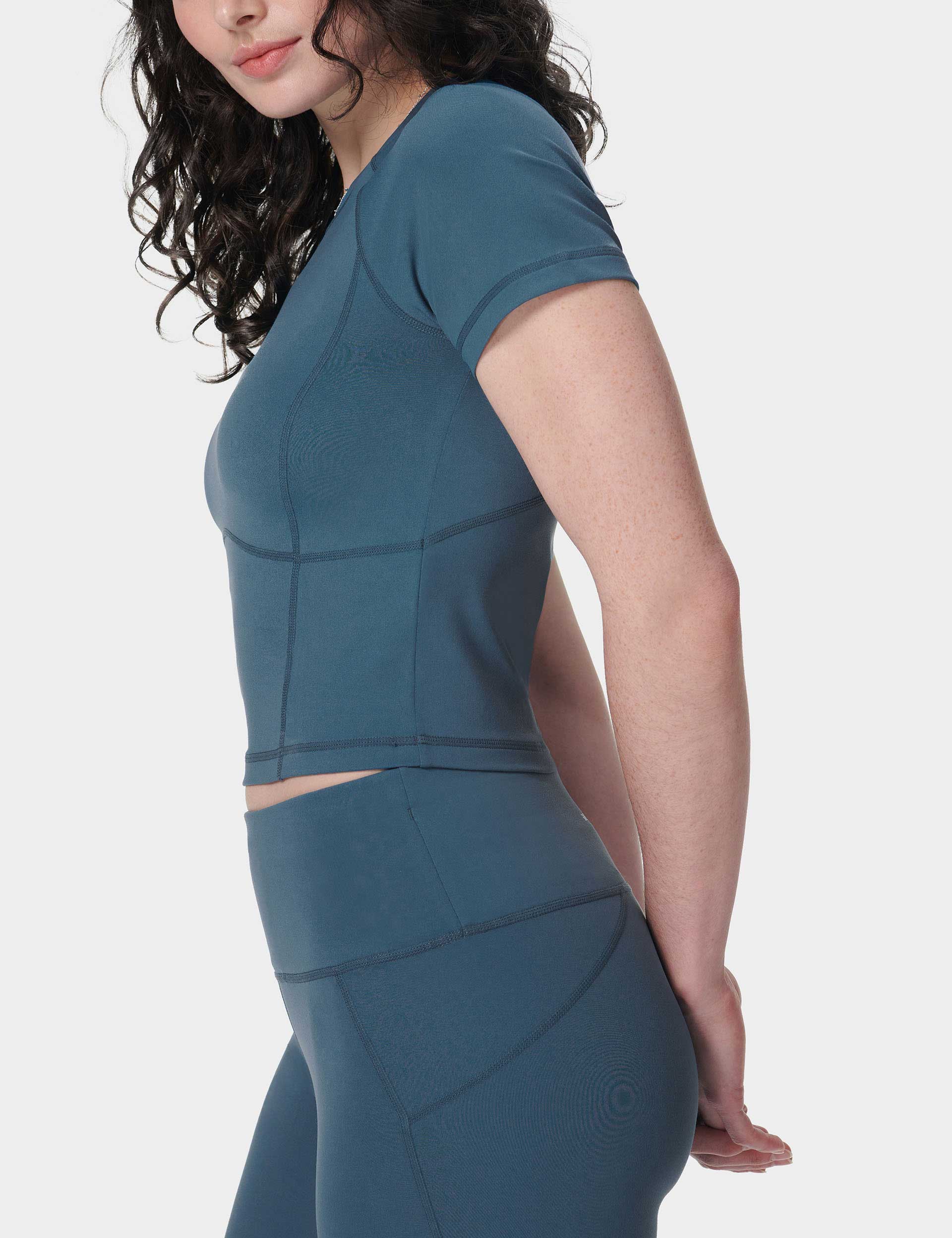 All Day Cropped T-Shirt in Subdued Blue | Comfortable Casual Women's Top for Everyday Wear, Workouts & Outings