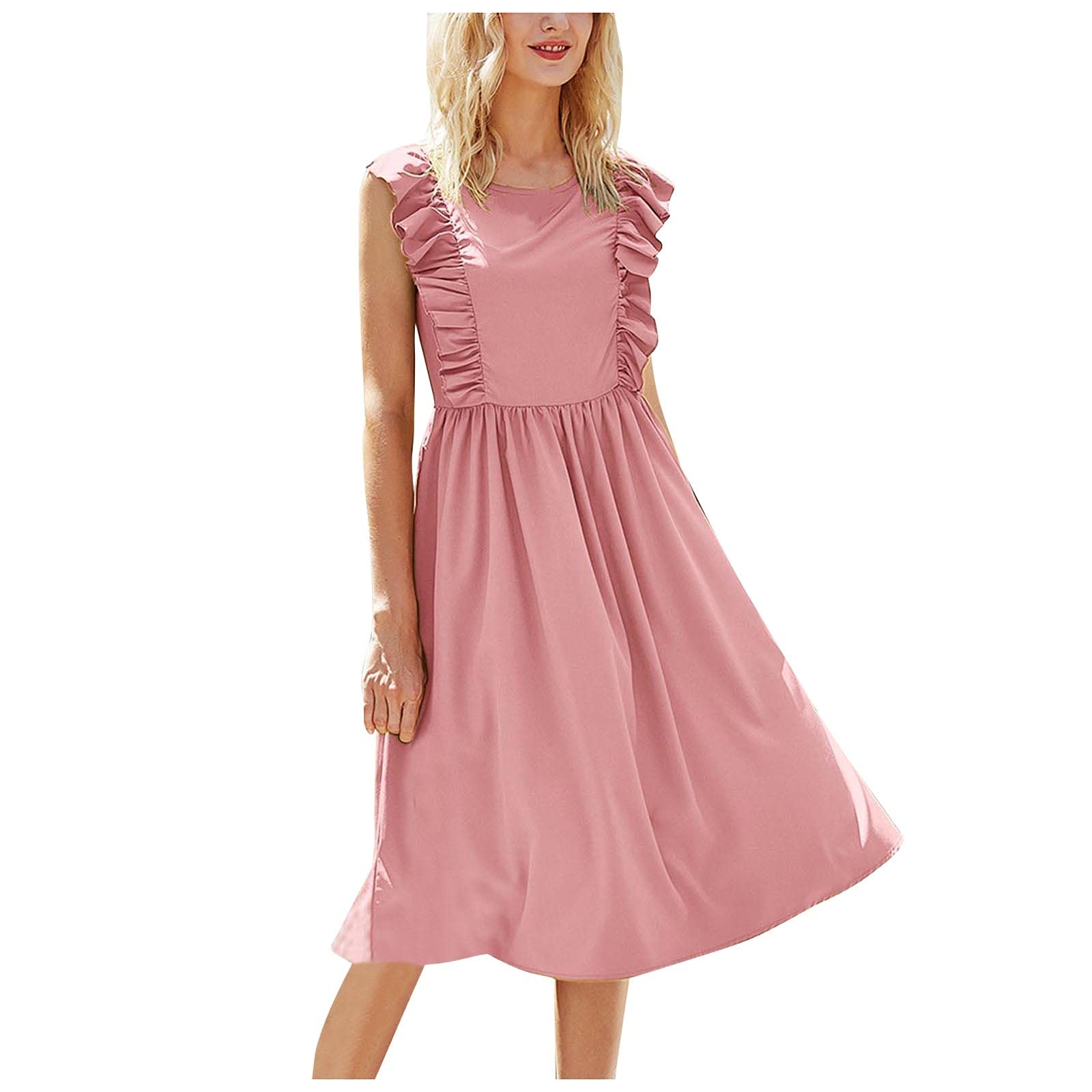 Retro Plus Size Loose Sleeveless Dress with Ruffle Neck - Elegant Solid Color Women's Evening Dress for Party, Wedding & Special Occasions