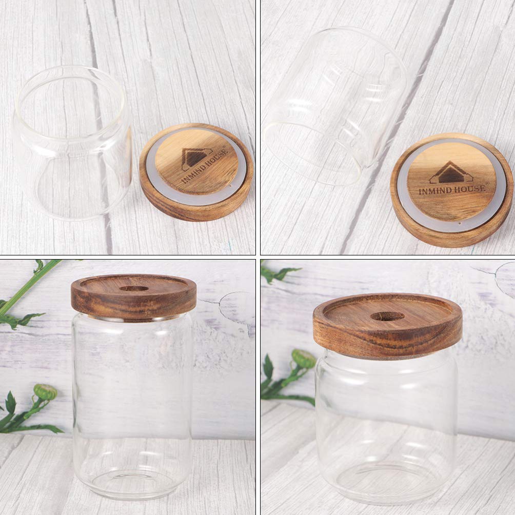 DOITOOL 3-Piece Glass Grain Storage Jars with Wooden Lids - Airtight Food Containers for Tea, Coffee, Dried Fruits, Spices & Pantry Organization | Perfect for Kitchen, Office & Home Decor