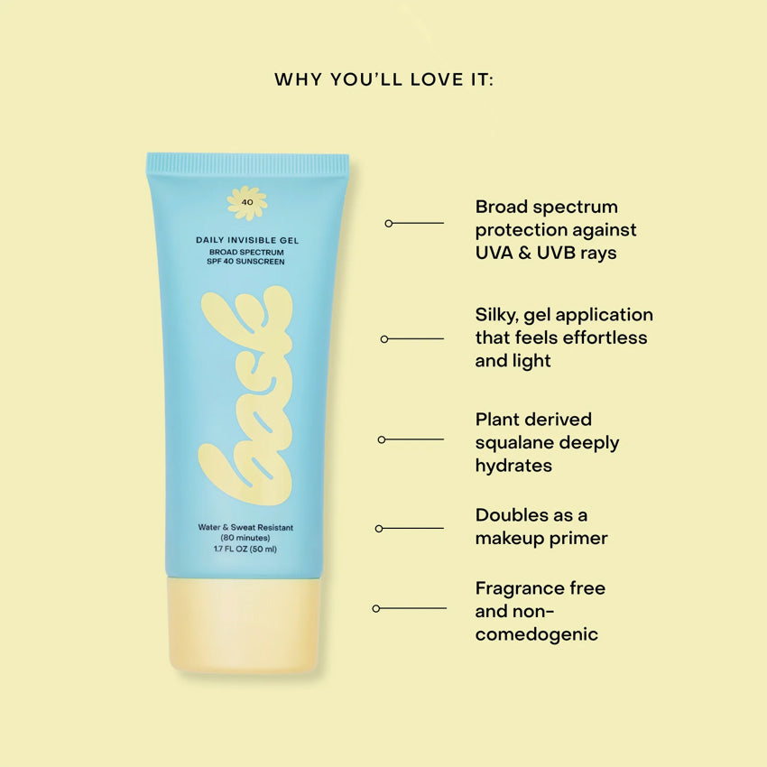 Bask | Daily Invisible Gel SPF 40 Sunscreen - Oil-Free, Non-Greasy Face Sun Protection for Men & Women - Perfect for Outdoor Activities, Beach & Daily Use
