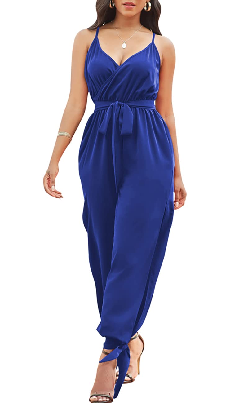 HannahZone Women's Casual Adjustable Spaghetti Strap Jumpsuit - Sleeveless Bodycon Romper with Pockets & Long Pants | Perfect for Summer Outfits, Beach Wear, and Casual Date Nights