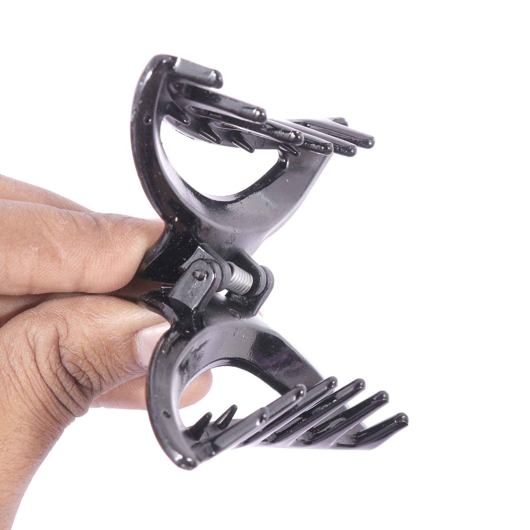 Navjai Black Plastic Hair Claw Clips for Women - Medium Size Trendy Hair Clips (Pack of 6) - Perfect for Ponytails, Buns & Everyday Hairstyles