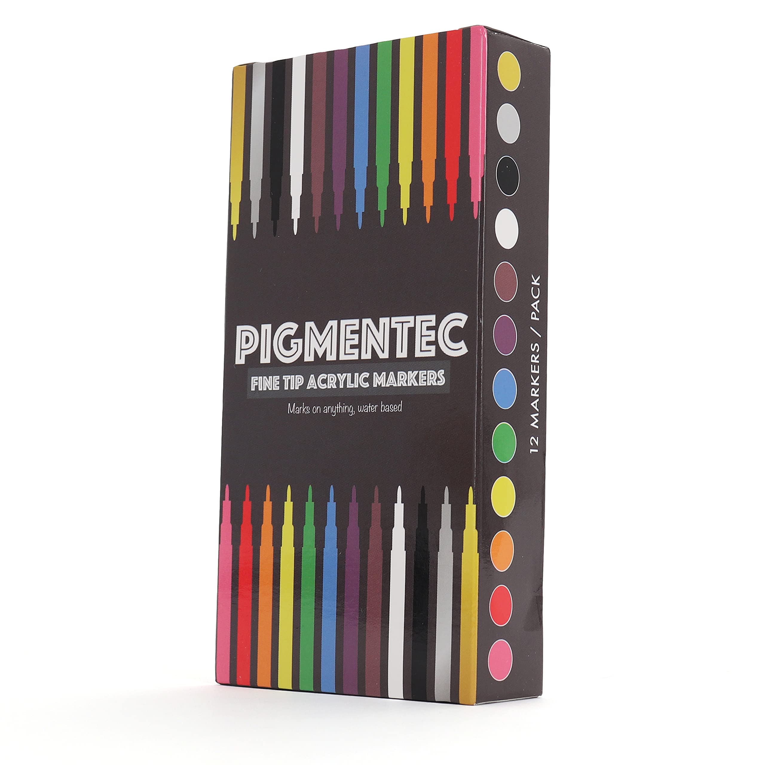 Milltown Merchants Fine Tip Acrylic Markers Set of 12 - Vibrant Quick Dry Waterproof Paint Pens for Artists - Perfect for Canvas Painting, DIY Crafts, Scrapbooking & Calligraphy (12 Fine Tip Markers)