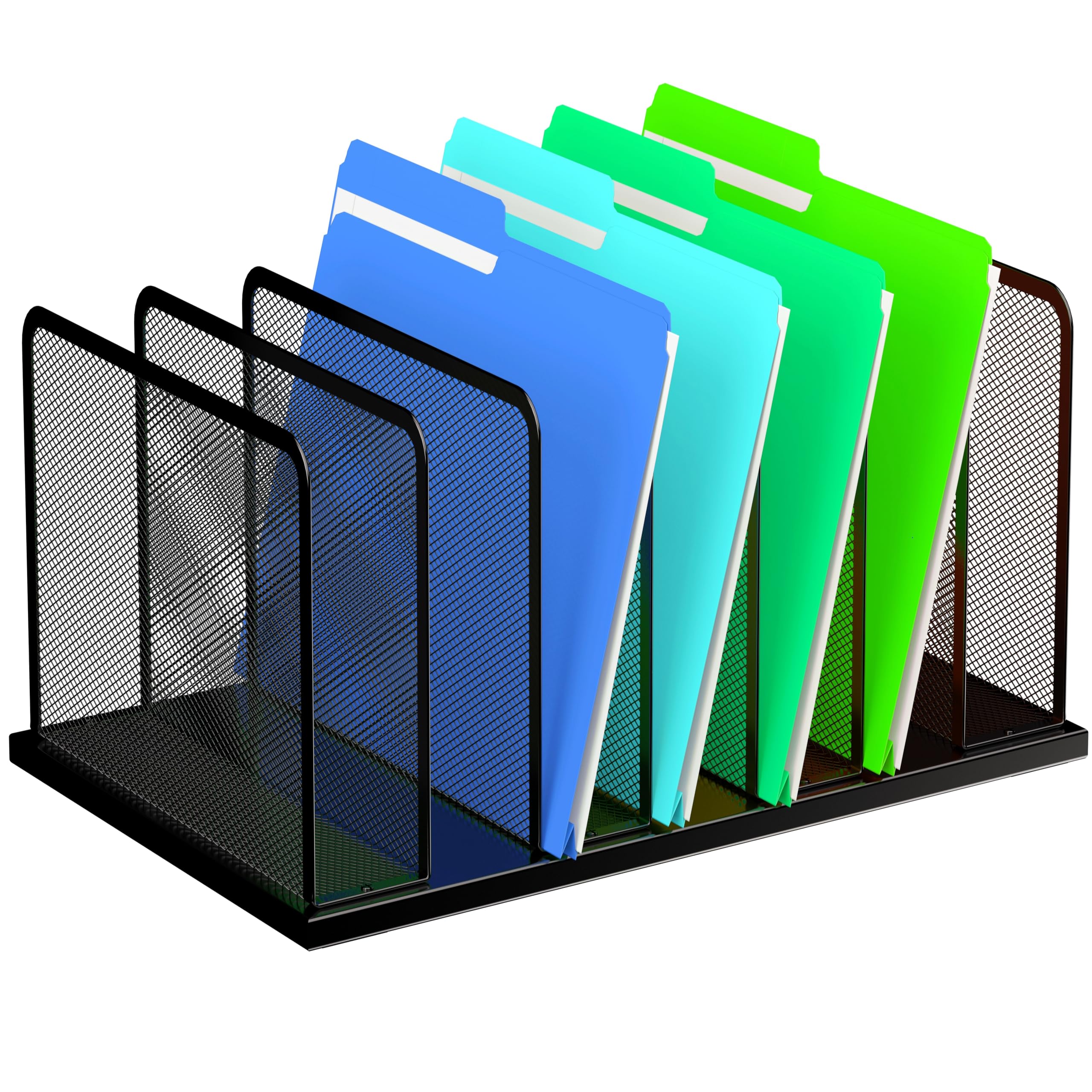 Kuntine.B 7-Slot Mesh Desk File Organizer - Upright Desktop File Sorter for Office Documents, Papers & Folders - Perfect for Home Office, Workplace & Classroom Organization (Space-Saving Storage Solution)