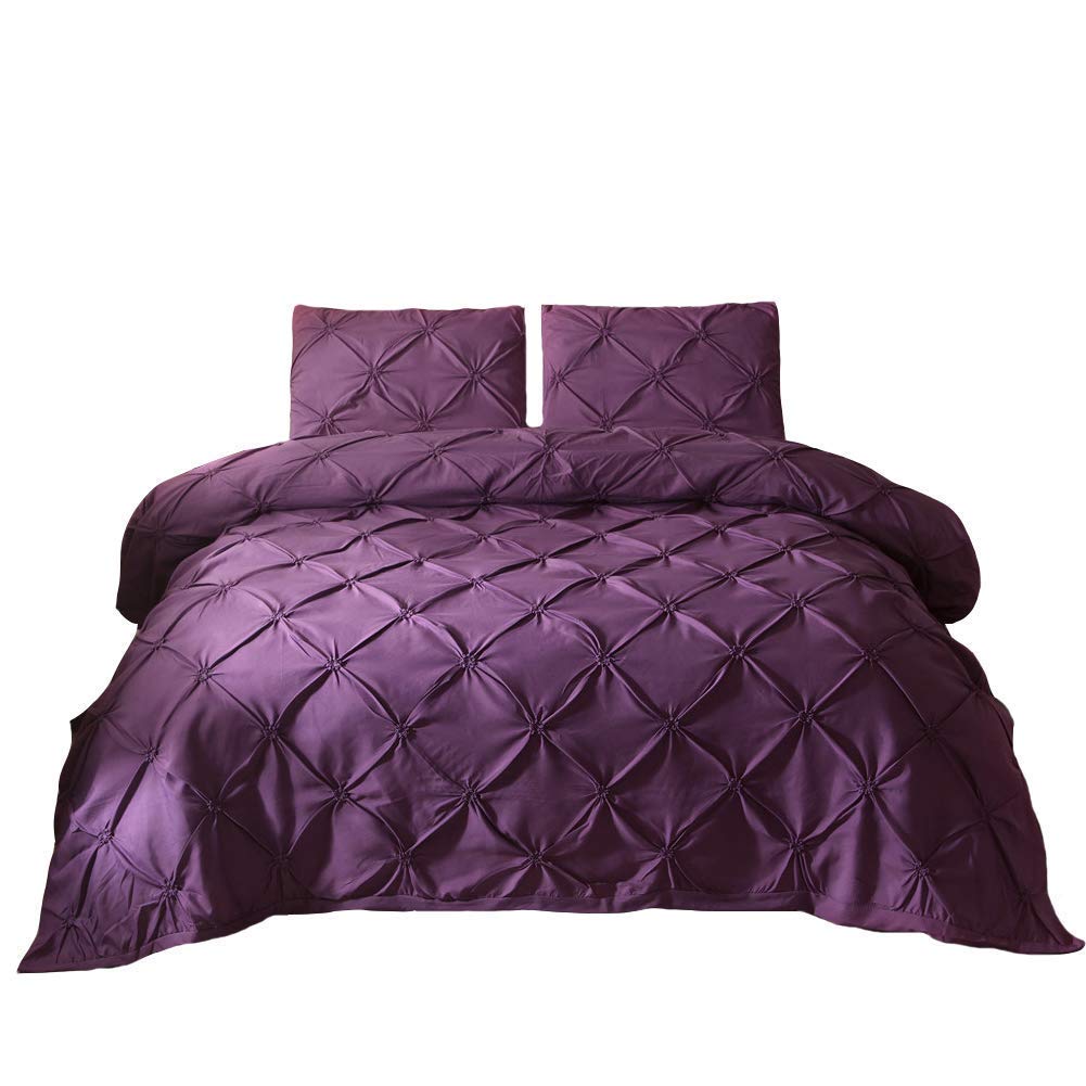 Luxury Twin Duvet Cover Set - Soft Purple Pinch Pleat Pintuck Bedding with Pillowcases, Brushed Microfiber Polyester Comforter Cover, Geometric Design (2Pcs) - Perfect for Master Bedroom, Guest Room & Dorm Decor