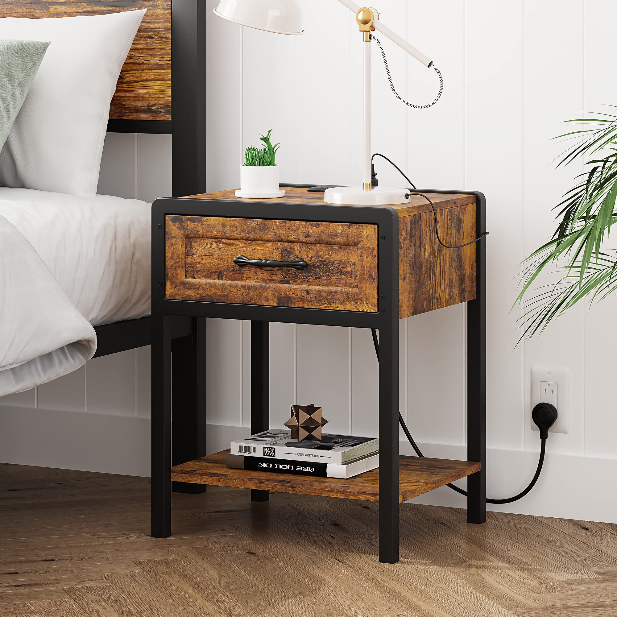 Amyove 3-Piece Full Bedroom Set with Platform Bed Frame & 2 Nightstands - Safe Rounded Corners, Charging Station - Modern Bedroom Furniture for Small Spaces & Guest Rooms (White) | Perfect for Apartments, Dorms & Cozy Bedroom Decor