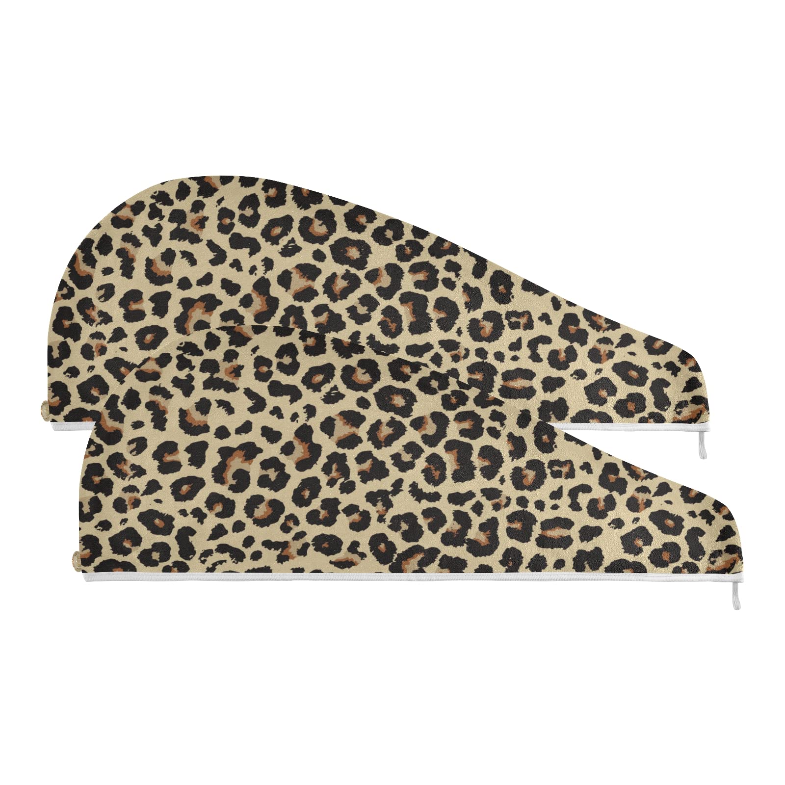 PAIOFNHU 2-Pack Brown Leopard Print Hair Towels for Women - Super Absorbent Quick Dry Microfiber Hair Wrap for Wet Hair, Post-Shower, Swimming & Yoga - Adjustable Hair Drying Cap for Daily Hair Care & Styling