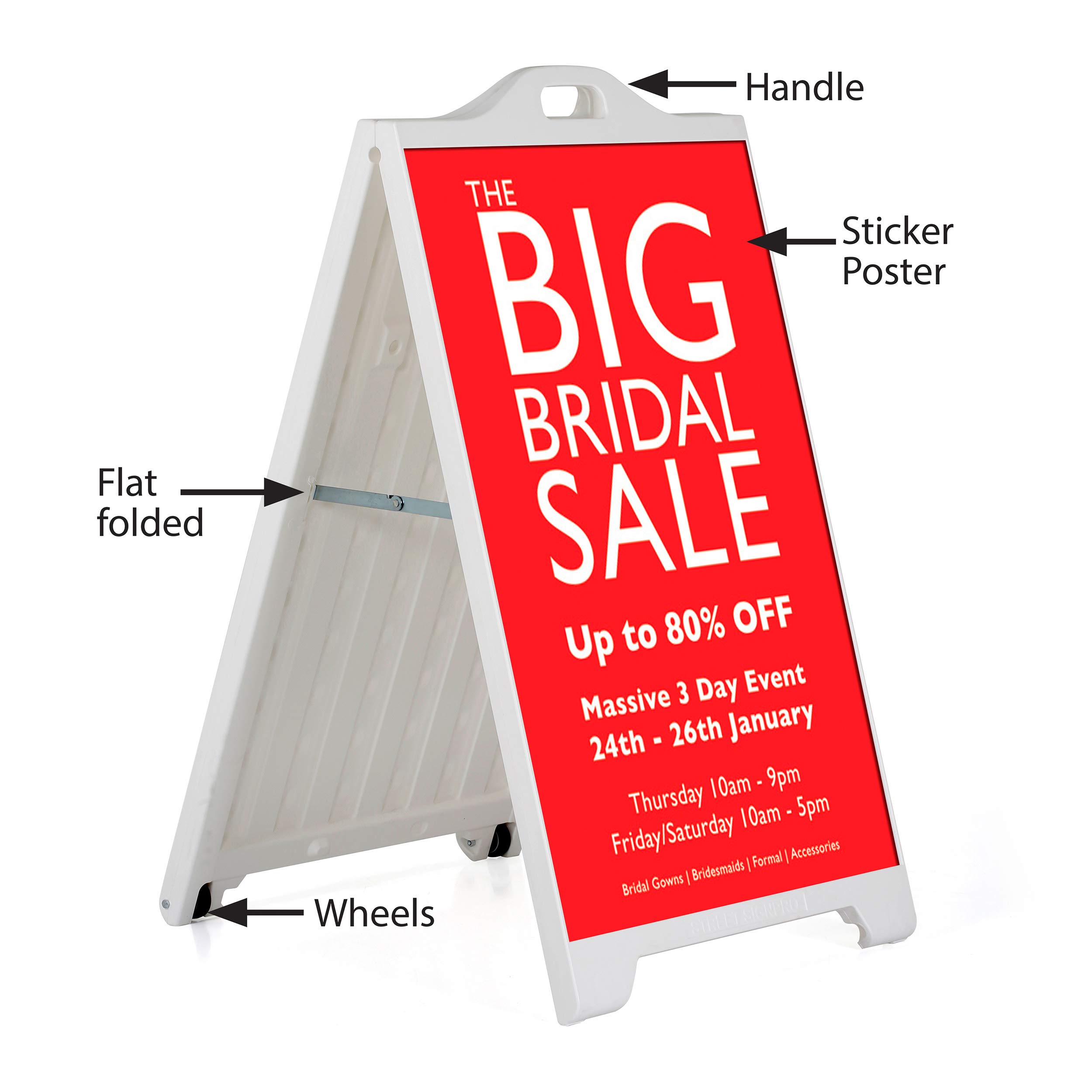**M&T Displays 24x36 Inch Weatherproof A-Frame Sandwich Board - Double Sided Portable Sidewalk Sign for Restaurants, Cafes & Retail Stores - Perfect for Outdoor Advertising, Promotions & Events (3 Pack)**